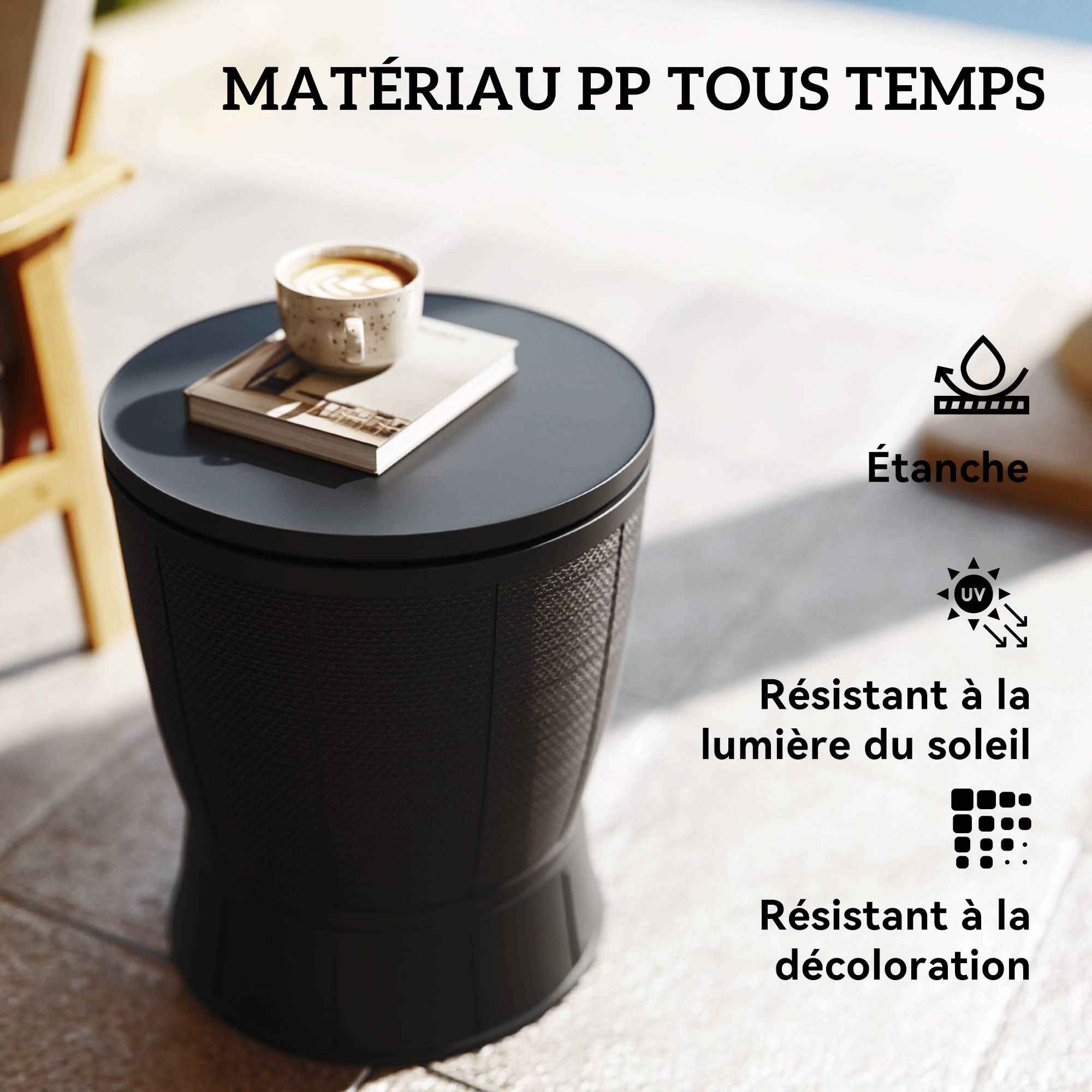 Table d'appoint extérieure plastique noir 49 x 49 x 84 cm - PANGIVO - Image 9