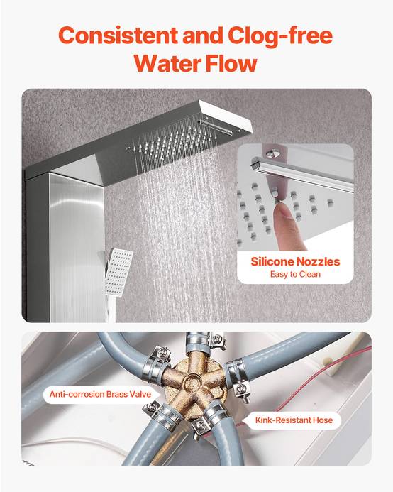 Suguword Colonne de douche Hydromassante en acier inoxydable avec Buses Massants Colonne Douche Suguword Colonne de douche Hydromassante en acier inoxydable avec Buses Massants Colonne Douche
