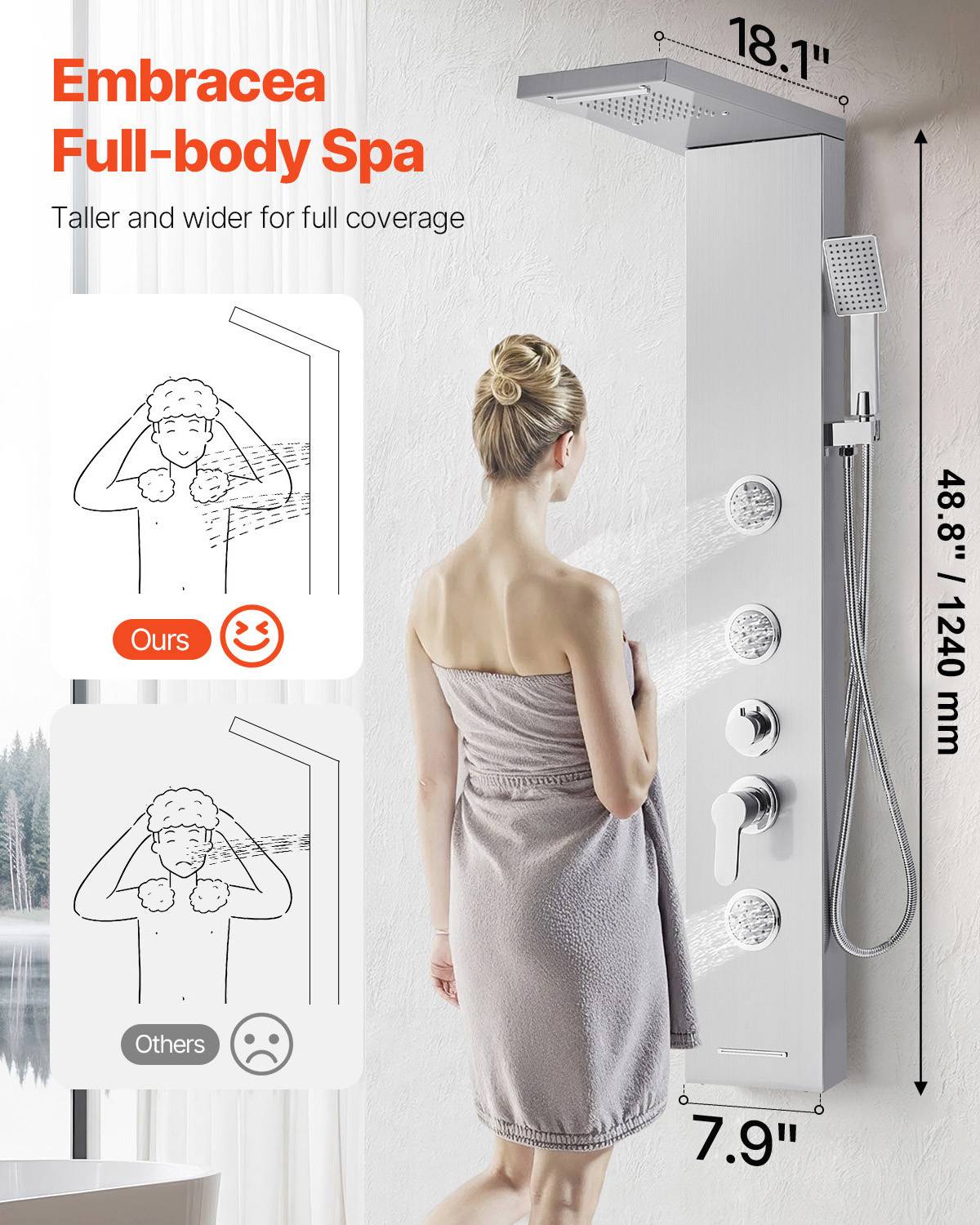 Vevor - VEVOR Colonne de douche en acier inox 5 modes avec jet de massage et effet pluie - Image 2