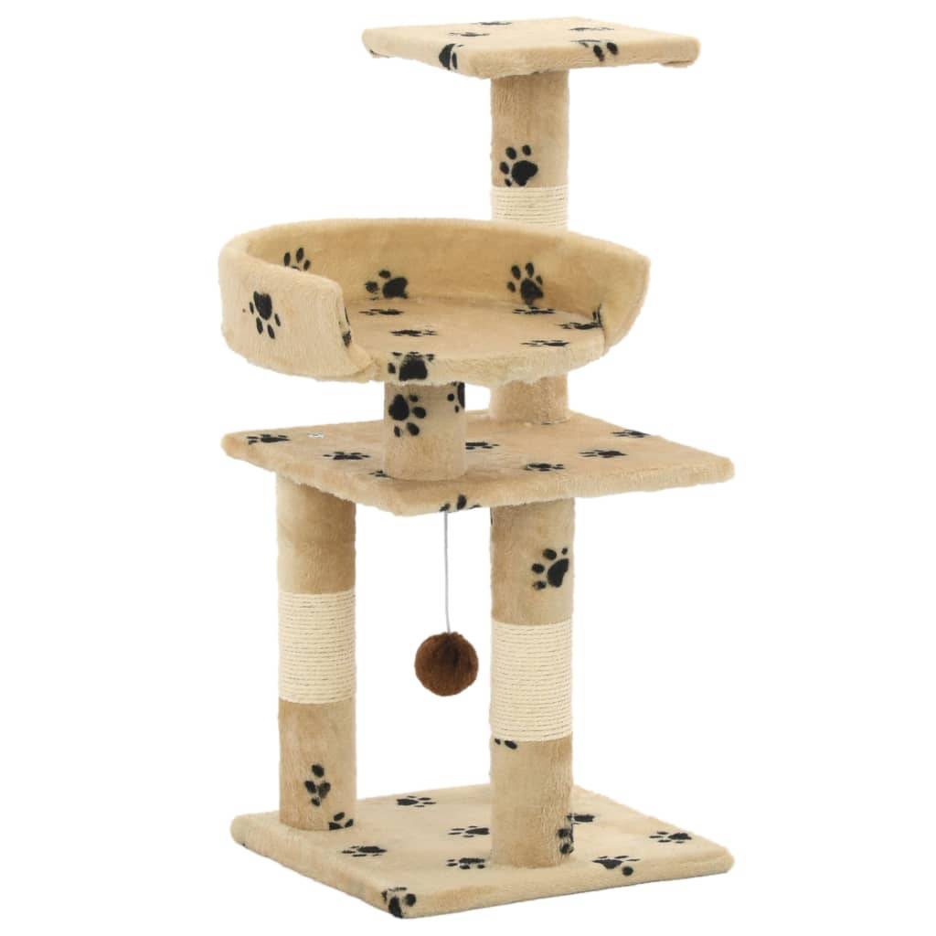 Arbre à chat sisal et peluche beige à motifs 30 x 30 x 65 cm - PANGIVO - Image 1