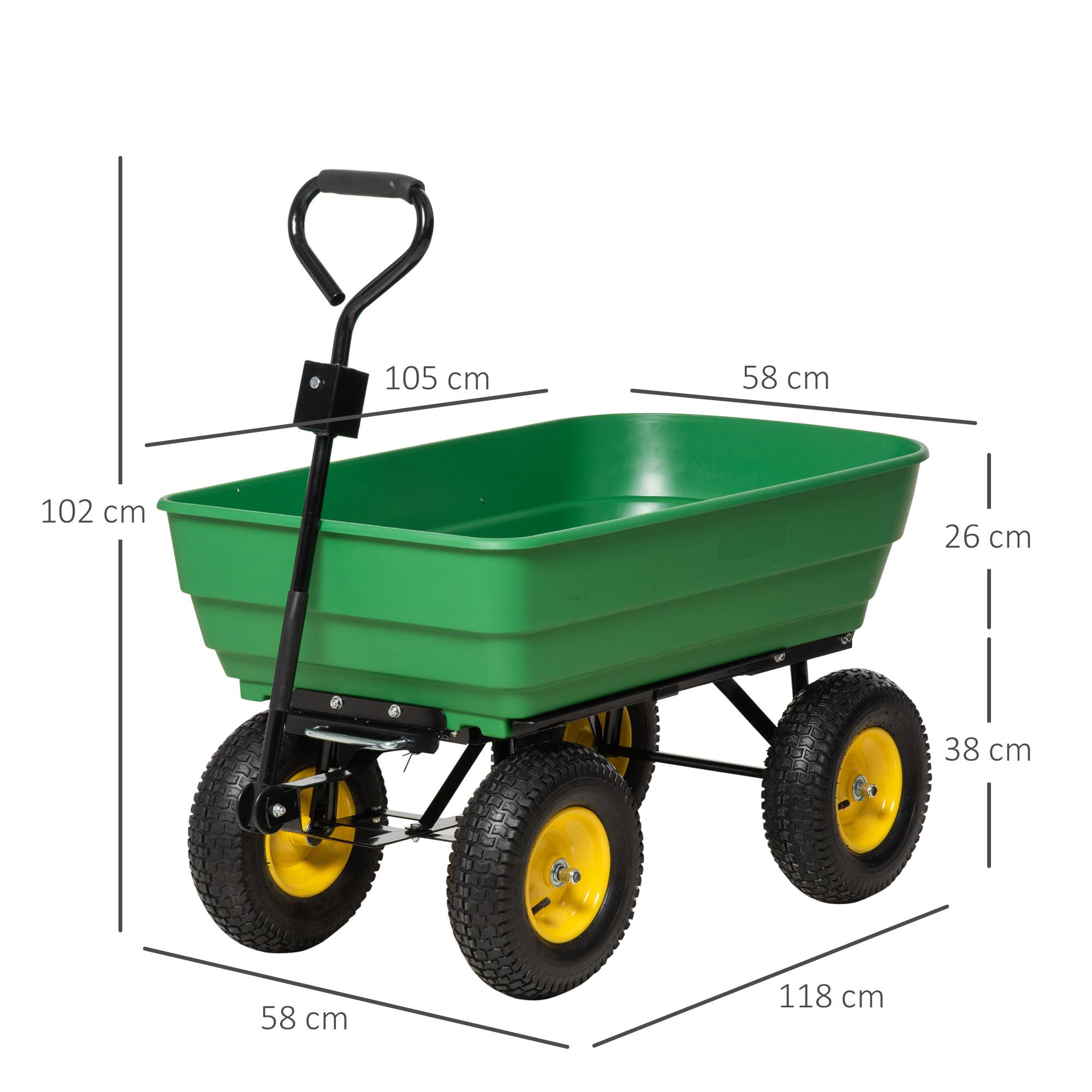ComfortXL - Chariot de jardin basculant acier polypropylène 125 L vert charge 200 kg tout-terrain - ComfortXL Outdoor Living - Image 5