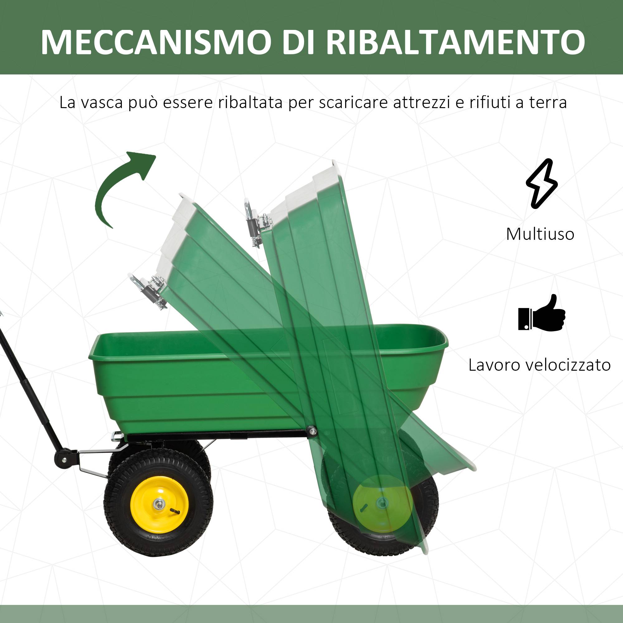 ComfortXL - Chariot de jardin basculant acier polypropylène 125 L vert charge 200 kg tout-terrain - ComfortXL Outdoor Living - Image 6