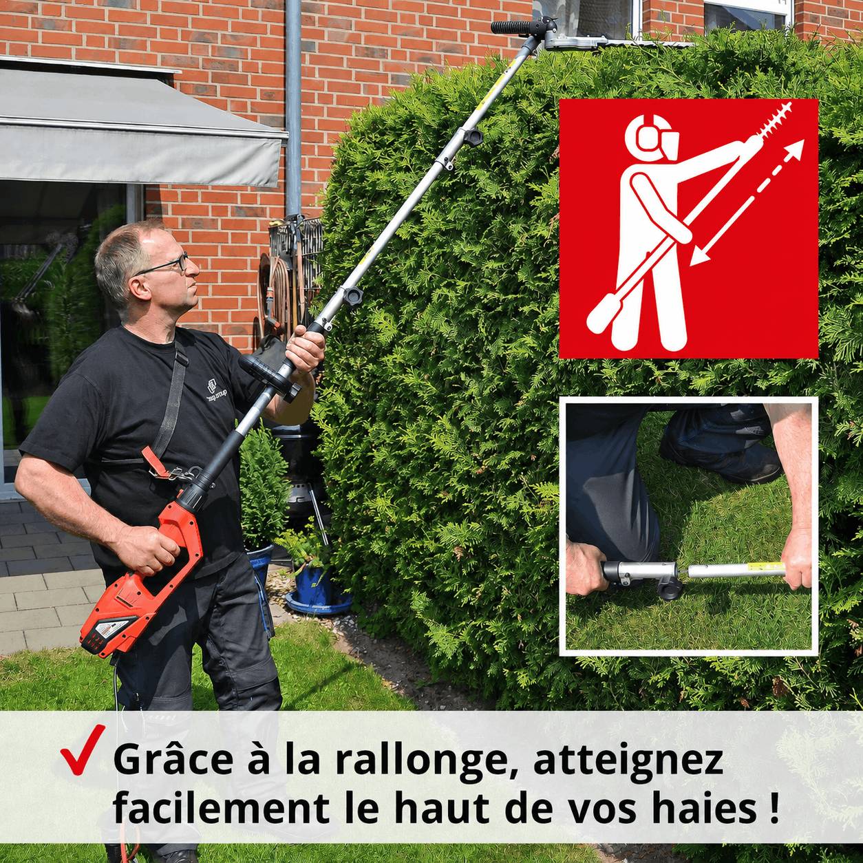 BB Loisir - Hecht 695 Taille haies telescopique electrique 900W pour arbustes et buissons - Image 7