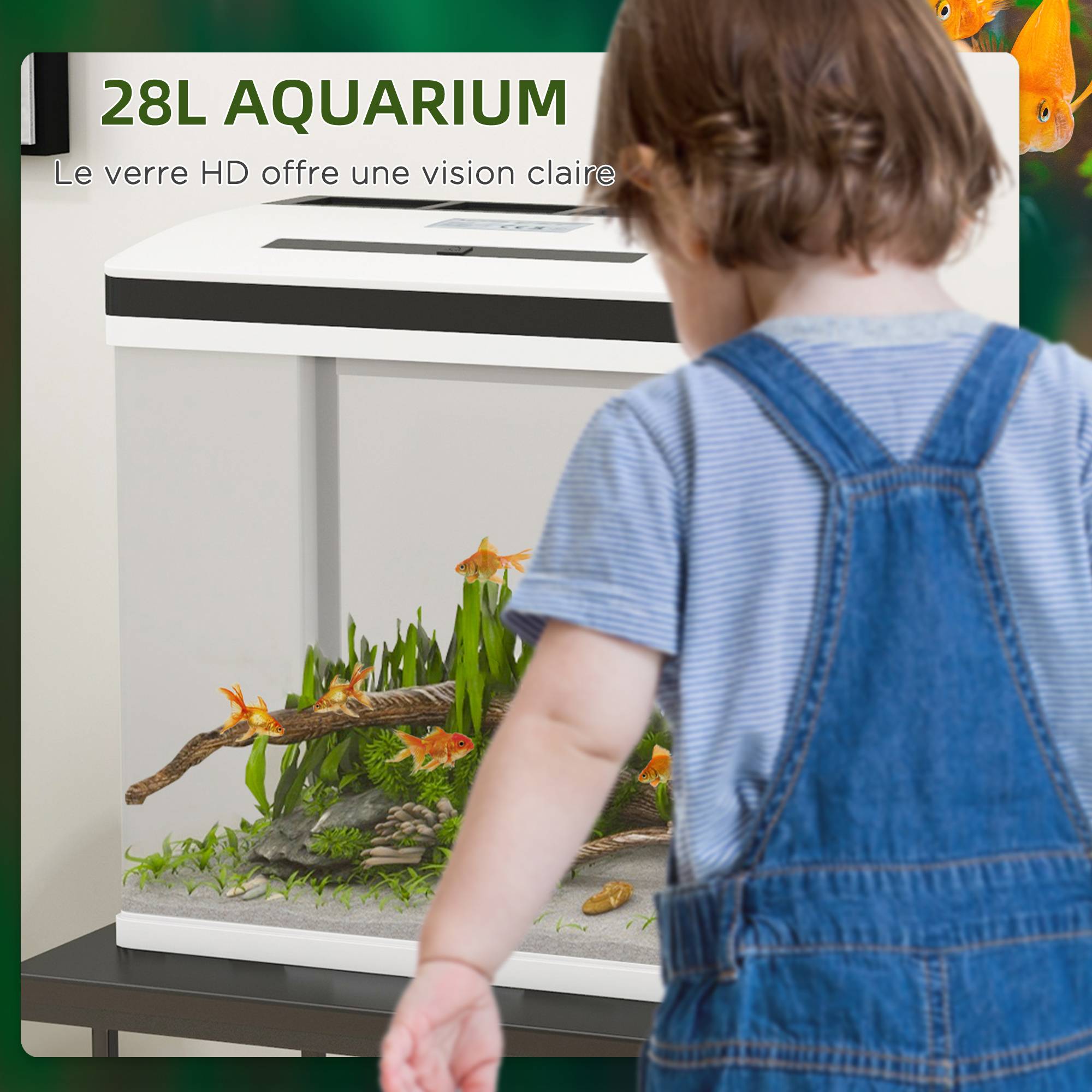 Sans Marque - Aquarium en verre avec filtre couvercle et lumière LED pour poissons capacité 28L 38 x 26 x 39,5 cm blanc - Image 9