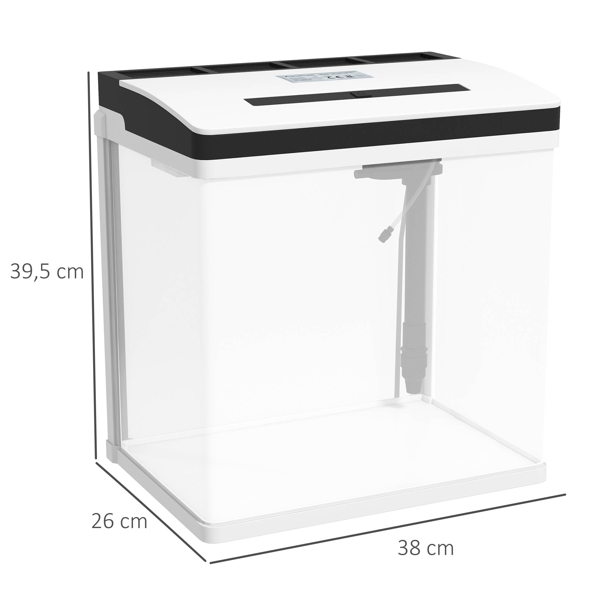 Sans Marque - Aquarium en verre avec filtre couvercle et lumière LED pour poissons capacité 28L 38 x 26 x 39,5 cm blanc - Image 5