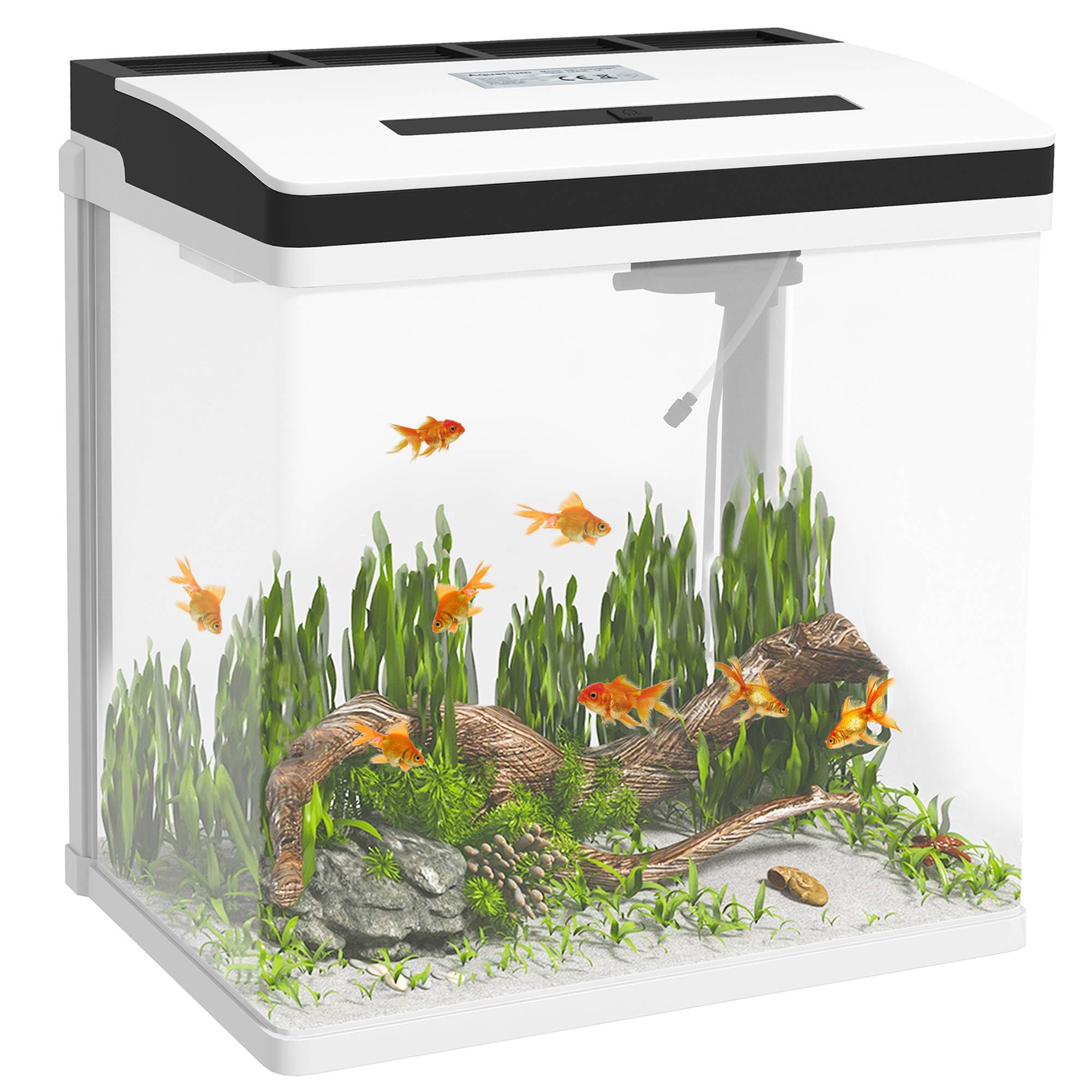 Sans Marque - Aquarium en verre avec filtre couvercle et lumière LED pour poissons capacité 28L 38 x 26 x 39,5 cm blanc - Image 1