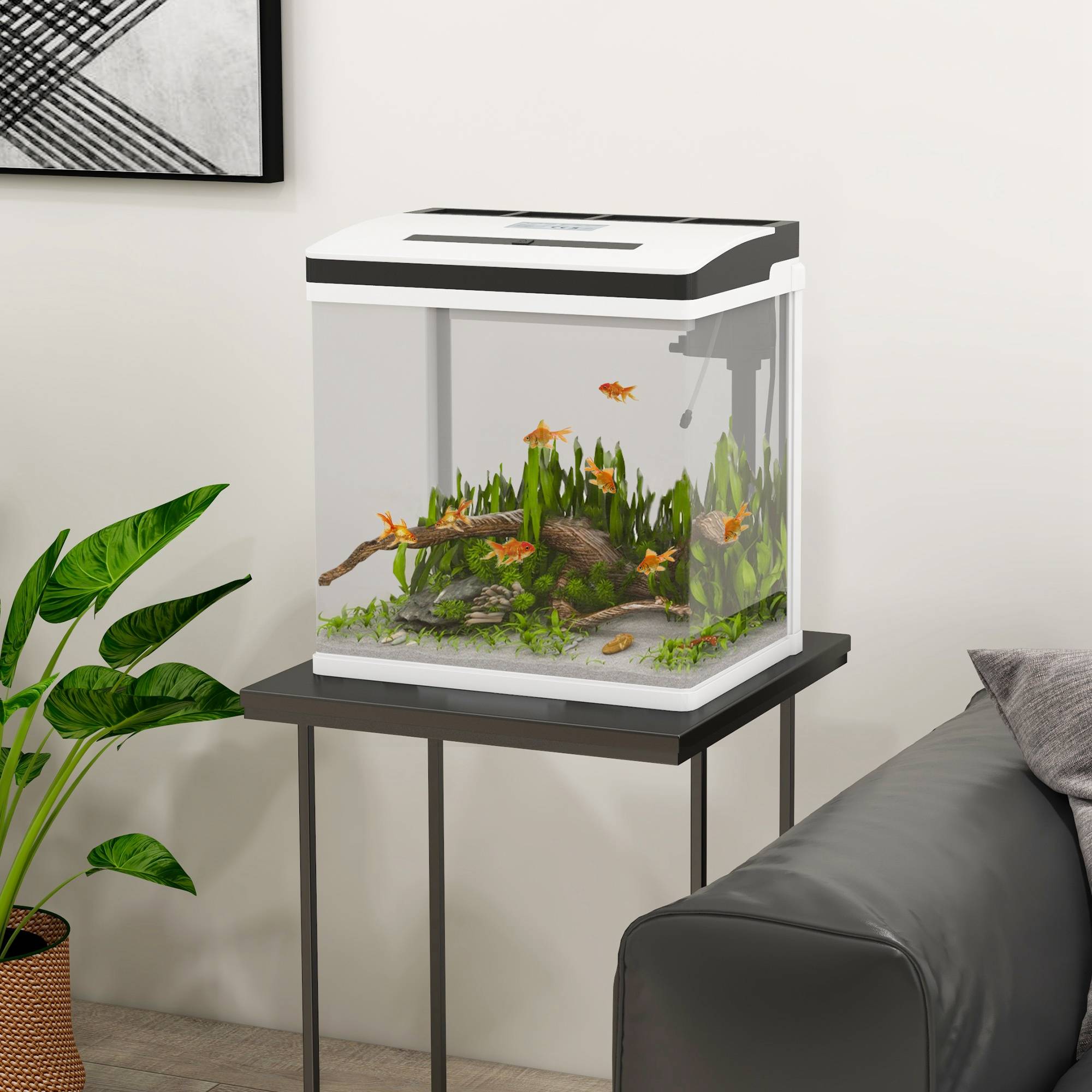 Sans Marque - Aquarium en verre avec filtre couvercle et lumière LED pour poissons capacité 28L 38 x 26 x 39,5 cm blanc - Image 4