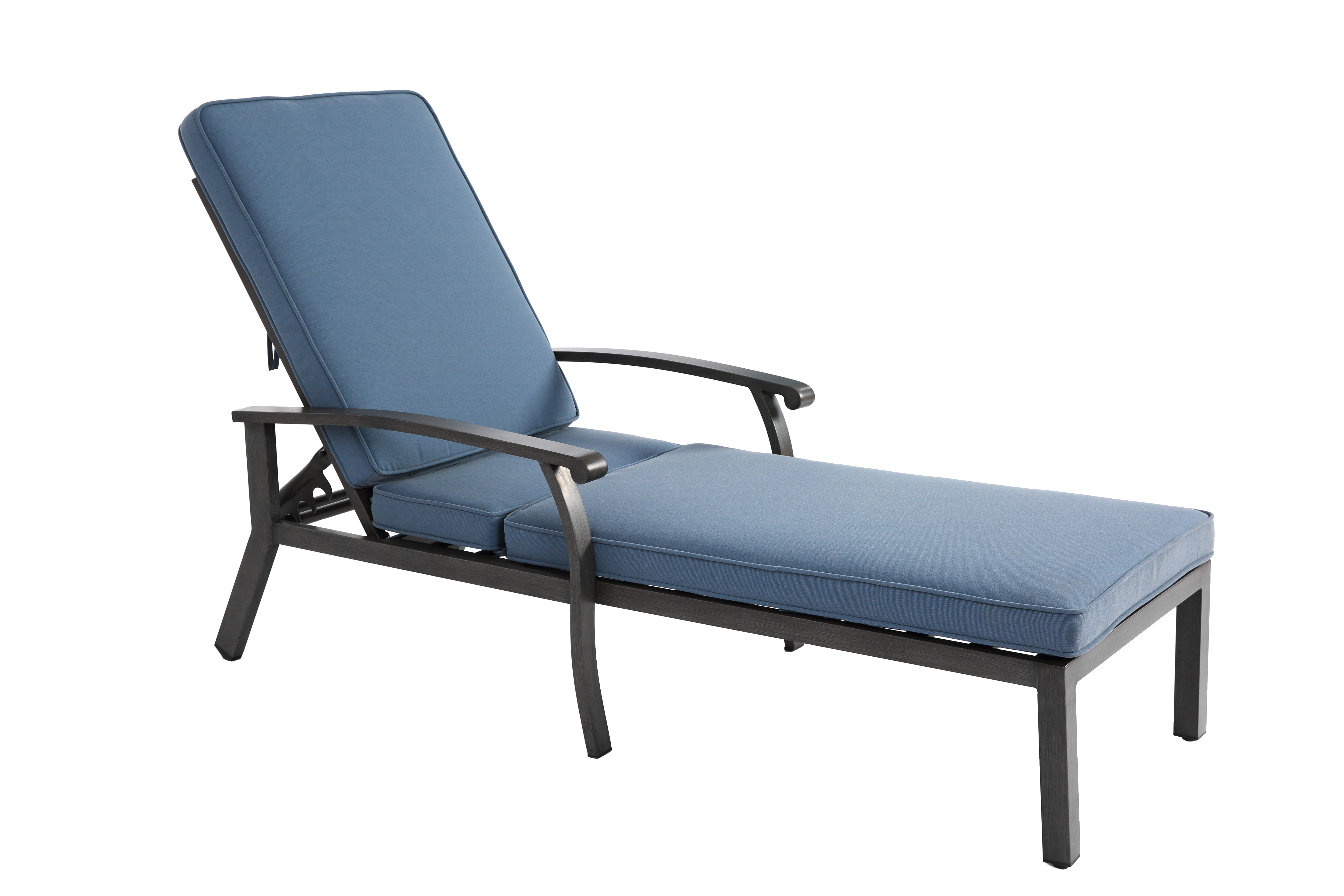 Chaise longue de patio avec coussin en coton, coussin imperméable bleu - Image 3