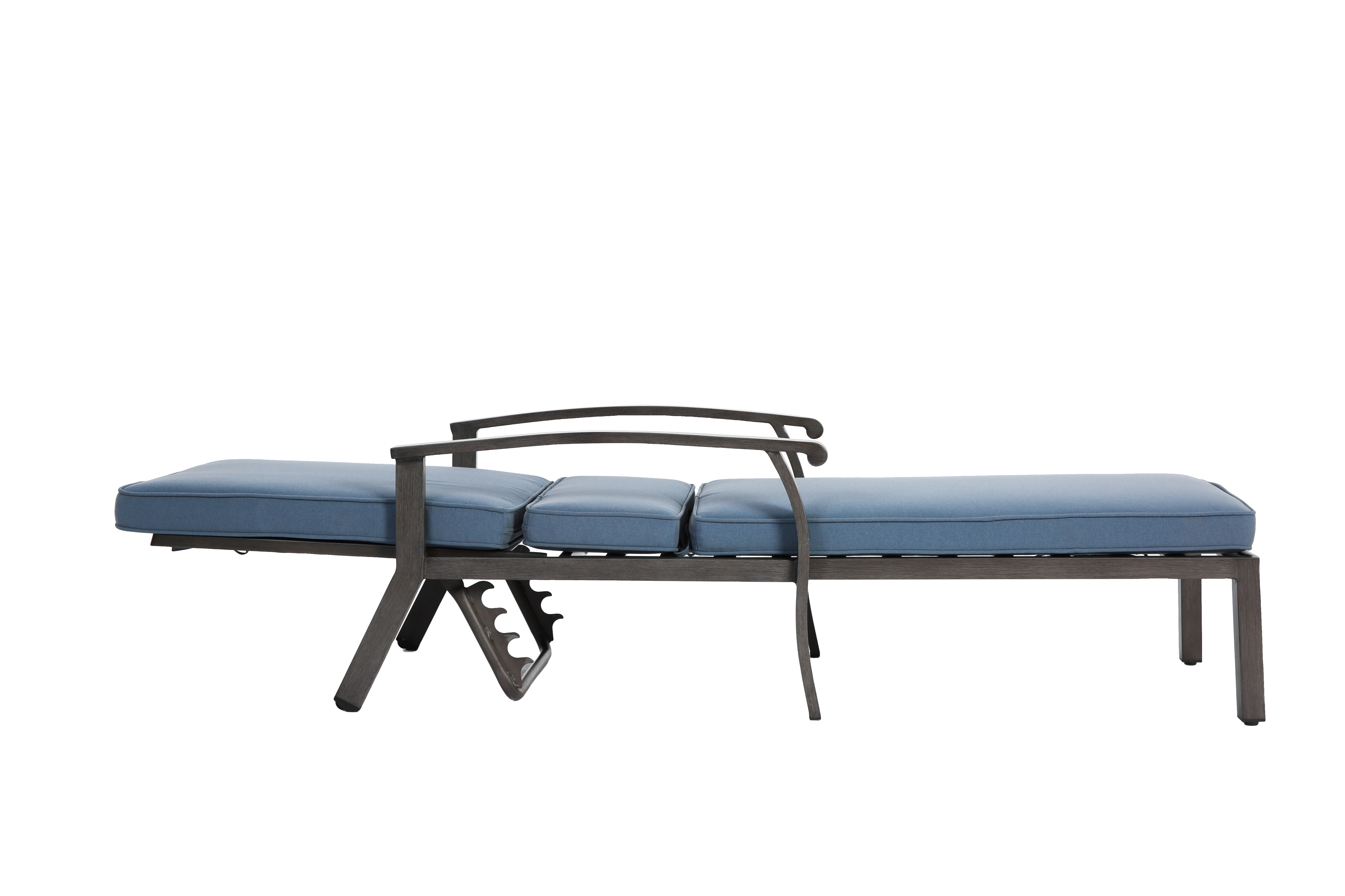Chaise longue de patio avec coussin en coton, coussin imperméable bleu - Image 5