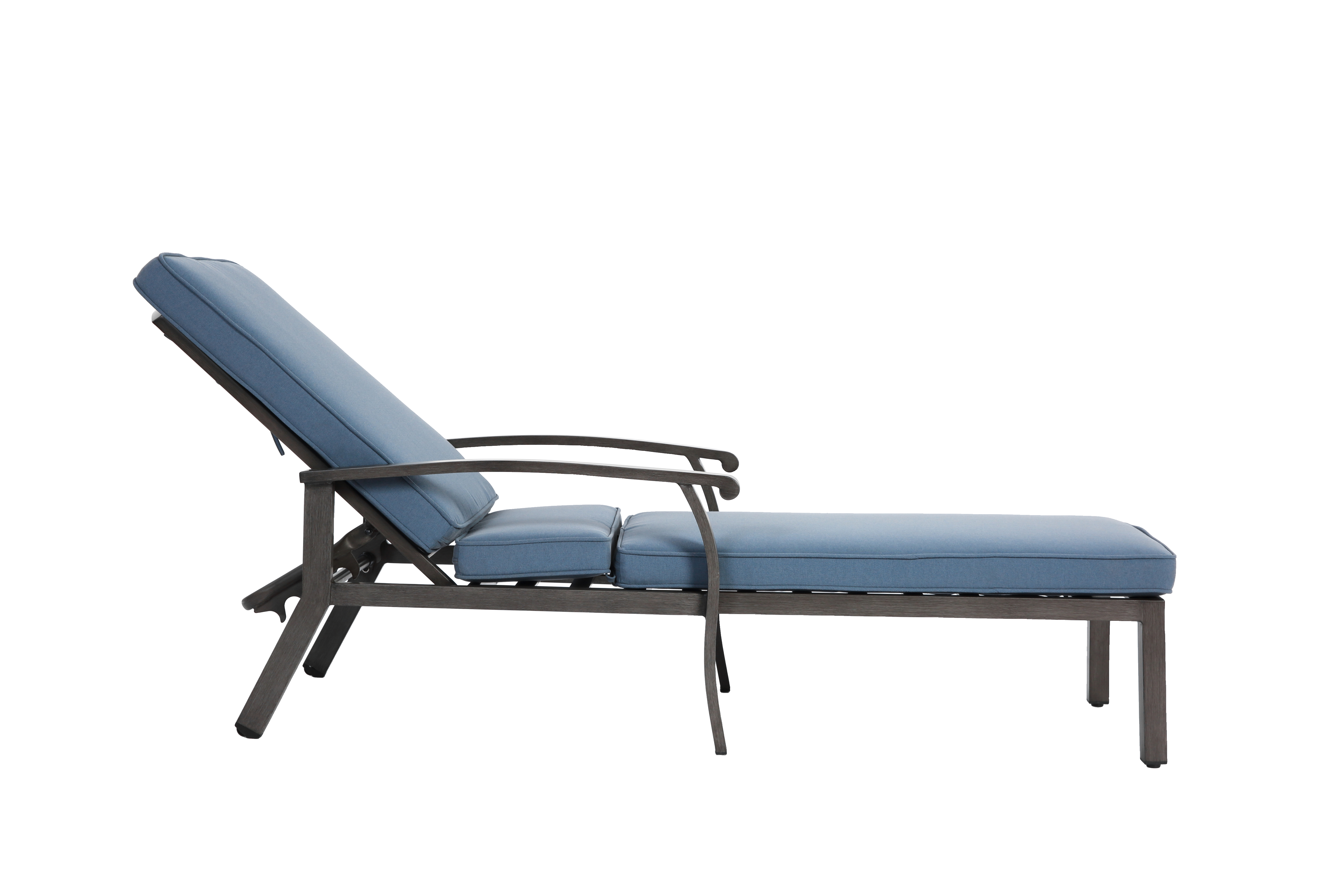 Chaise longue de patio avec coussin en coton, coussin imperméable bleu - Image 7
