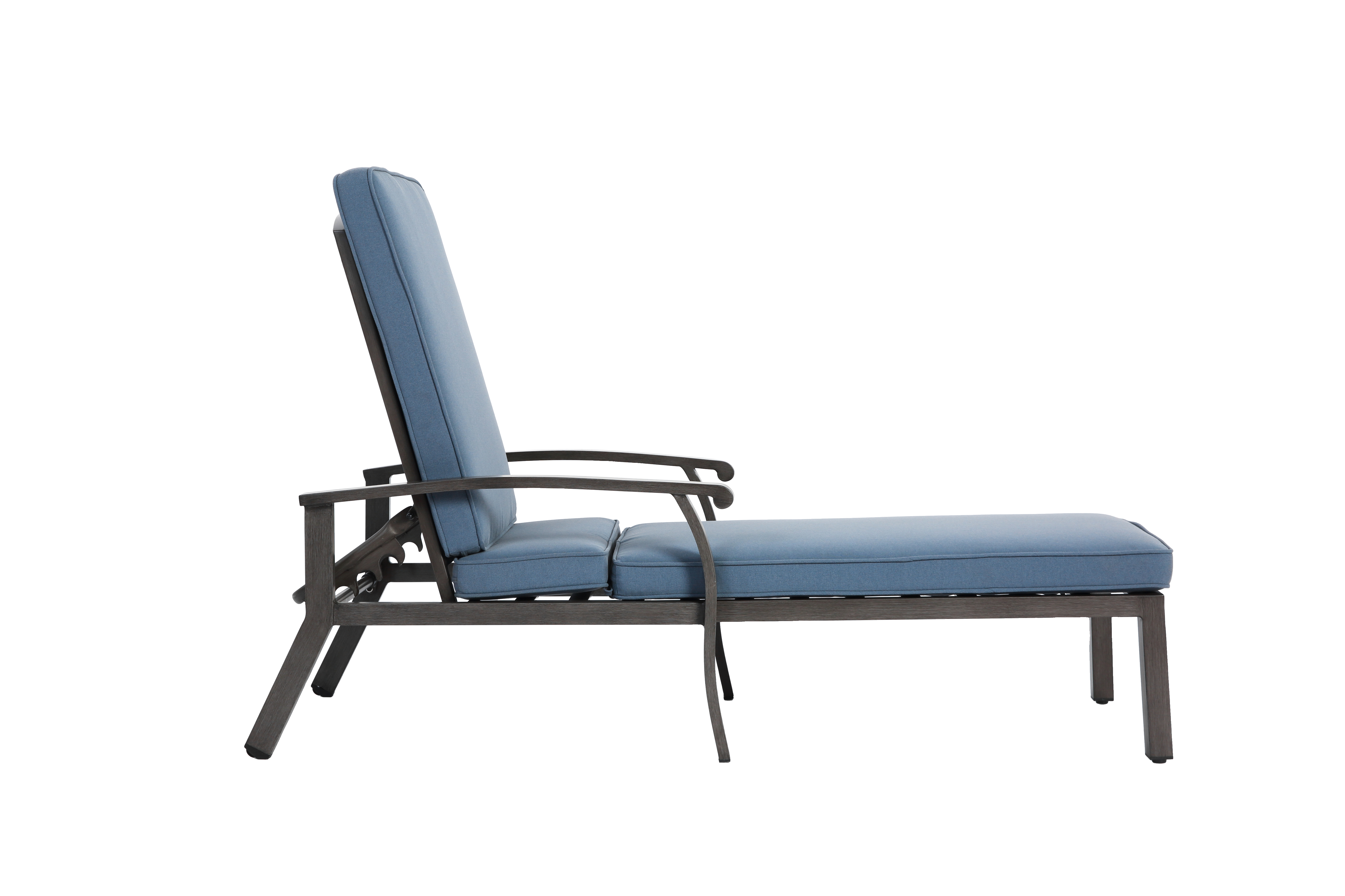 Chaise longue de patio avec coussin en coton, coussin imperméable bleu - Image 6