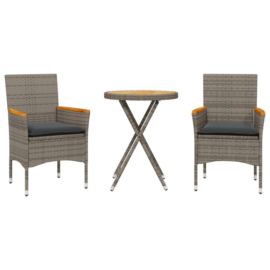 Vidaxl - Ensemble de bistro avec coussins 3 pcs-Salons de jardin gris rotin et acacia - Image 2