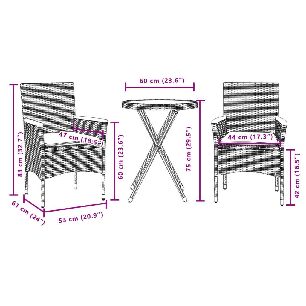 Vidaxl - Ensemble de bistro avec coussins 3 pcs-Salons de jardin gris rotin et acacia - Image 7