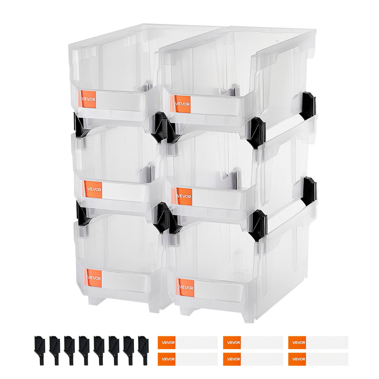 Vevor - VEVOR Lot de 6 bacs à bec empilables 37,7 x 21,5 x 18 cm, plastique transparent, pour atelier, garage, bureau et rangement maison. - Image 1