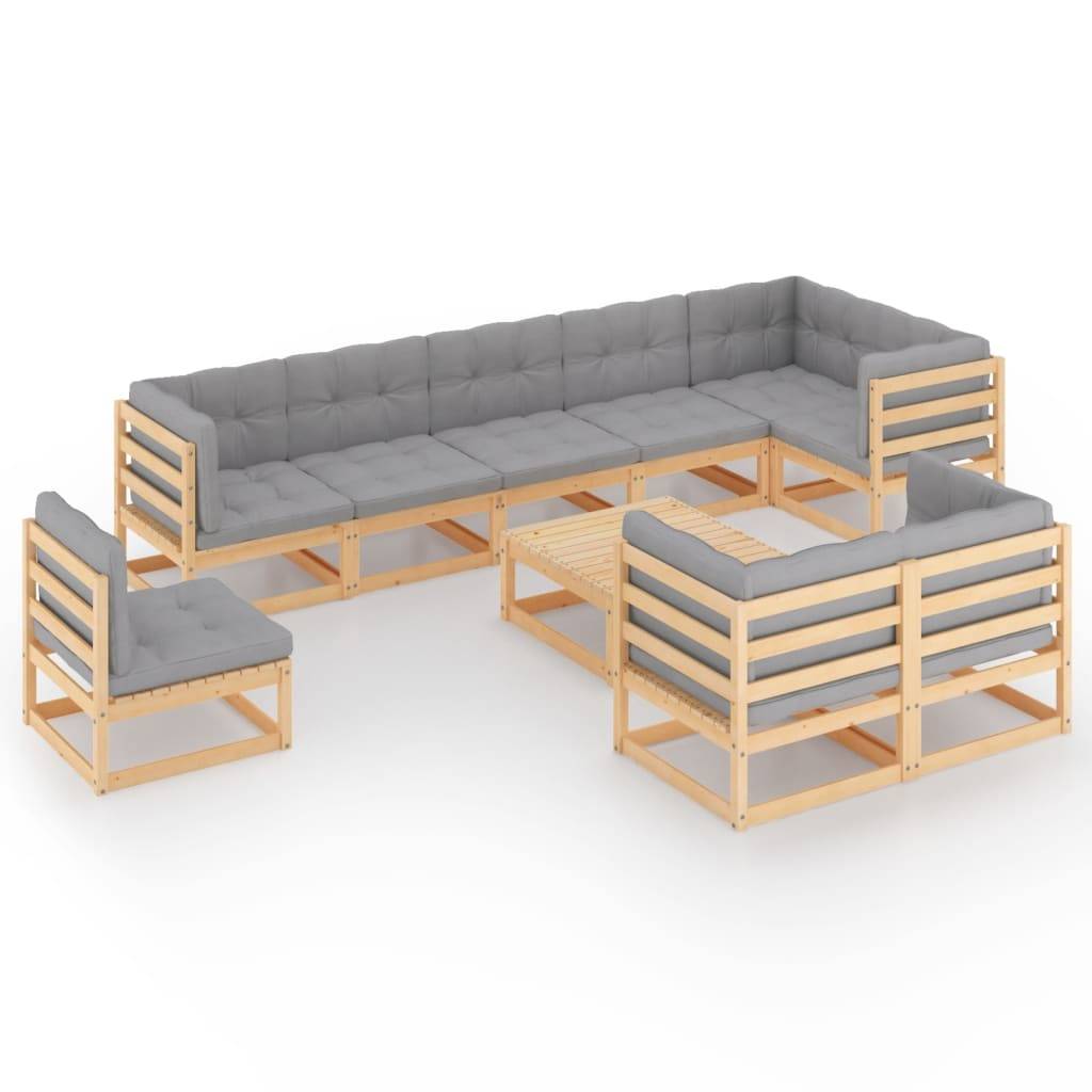 Helloshop26 - Salon de jardin meuble d'extérieur ensemble de mobilier 10 pièces avec coussins bois de pin massif - Image 1