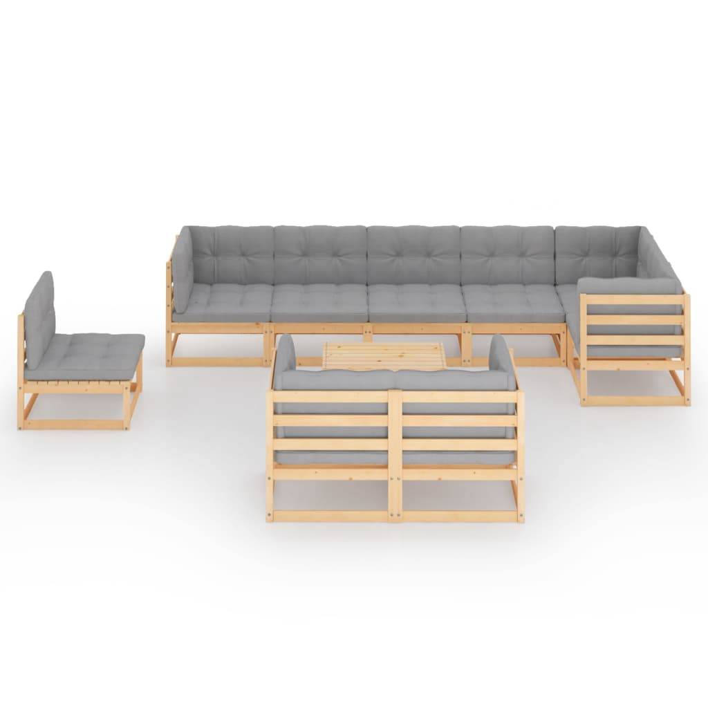Helloshop26 - Salon de jardin meuble d'extérieur ensemble de mobilier 10 pièces avec coussins bois de pin massif - Image 2
