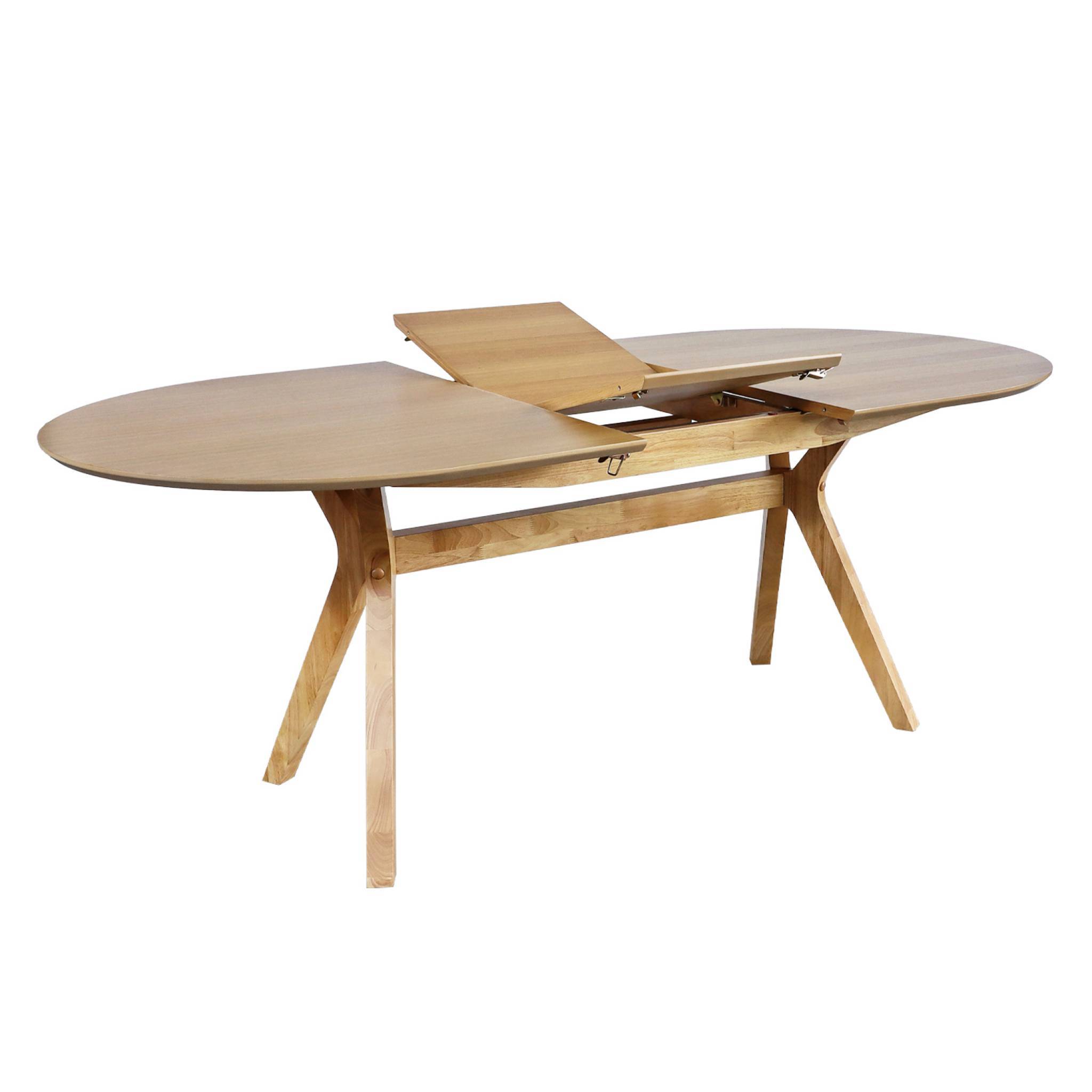 Table à manger oblongue extensible. 160-200cm + 8 chaises en bois d'hévéa et tissu beige - Image 4