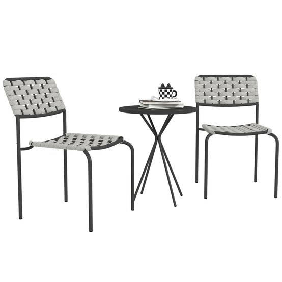Ensemble Table et Chaise de Jardin avec 1 Table Ronde et 2 Chaises pour balcon Acier Gris - Image 1