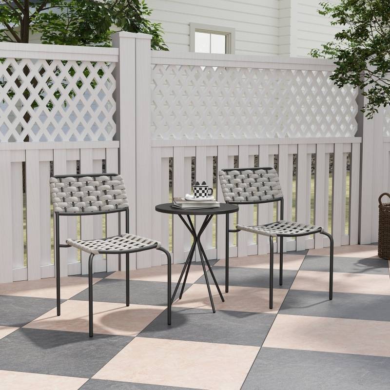 Ensemble Table et Chaise de Jardin avec 1 Table Ronde et 2 Chaises pour balcon Acier Gris - Image 2