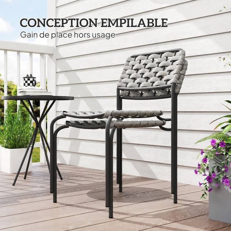 Ensemble Table et Chaise de Jardin avec 1 Table Ronde et 2 Chaises pour balcon Acier Gris - Image 9