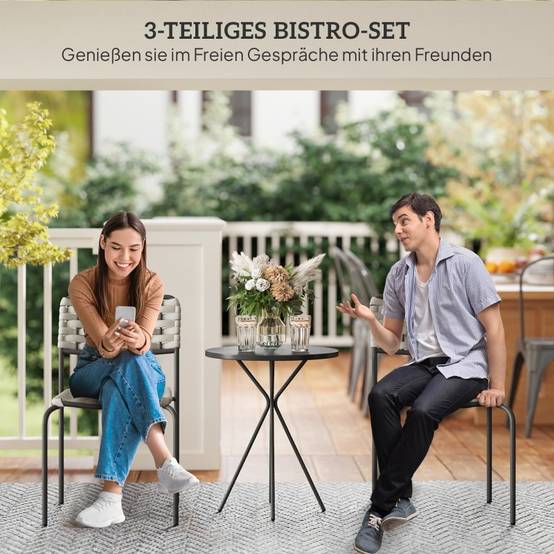 Ensemble Table et Chaise de Jardin avec 1 Table Ronde et 2 Chaises pour balcon Acier Gris - Image 7