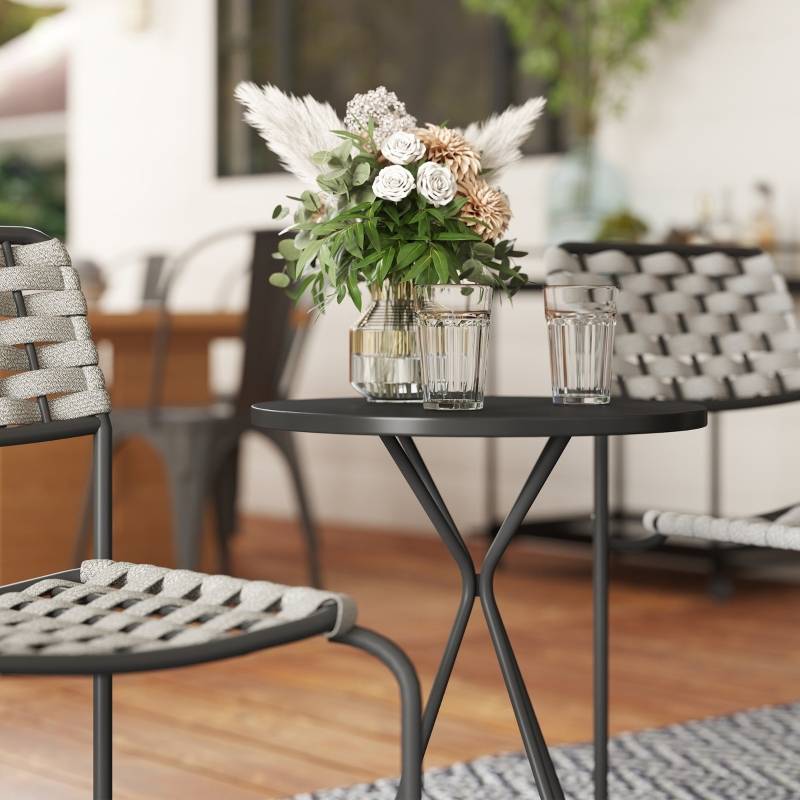 Ensemble Table et Chaise de Jardin avec 1 Table Ronde et 2 Chaises pour balcon Acier Gris - Image 6