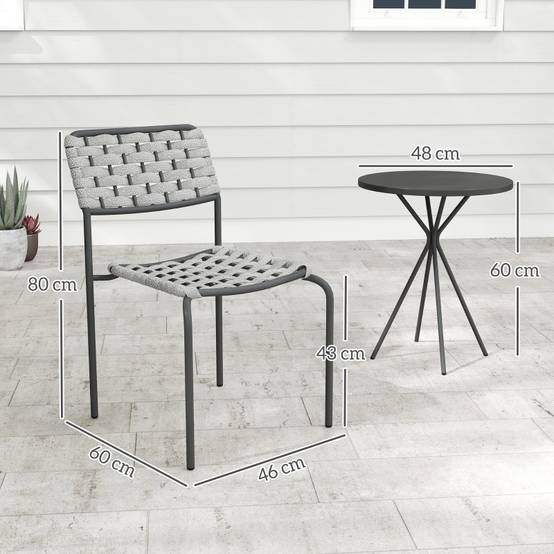 Ensemble Table et Chaise de Jardin avec 1 Table Ronde et 2 Chaises pour balcon Acier Gris - Image 5