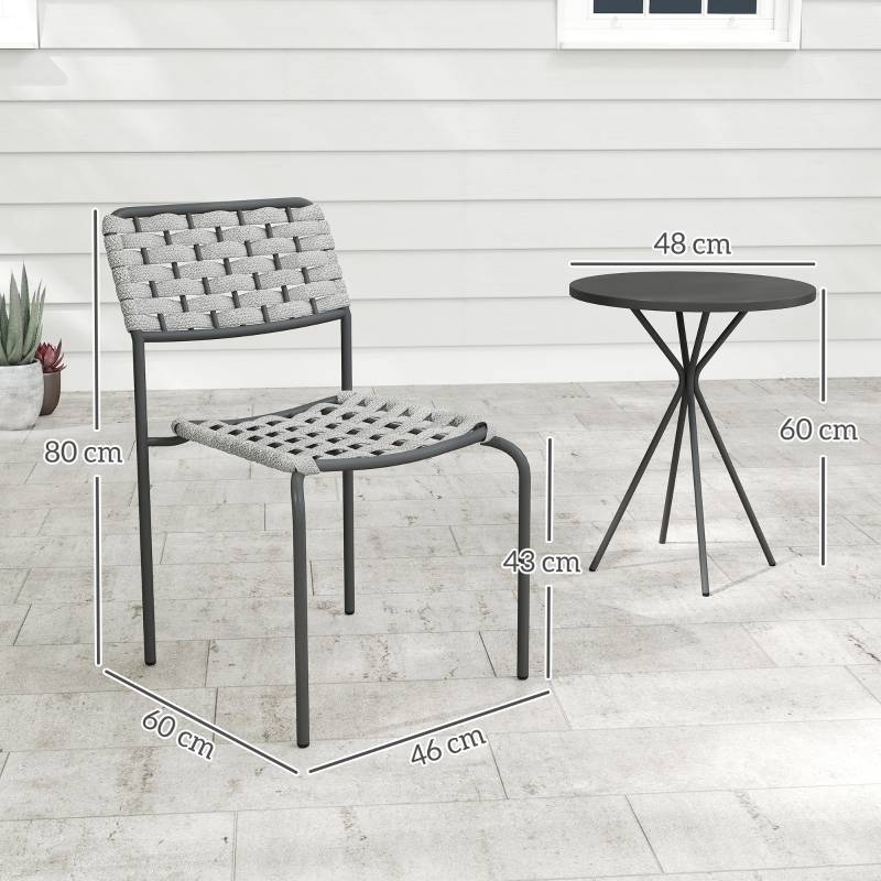 Ensemble Table et Chaise de Jardin avec 1 Table Ronde et 2 Chaises pour balcon Acier Gris - Image 5