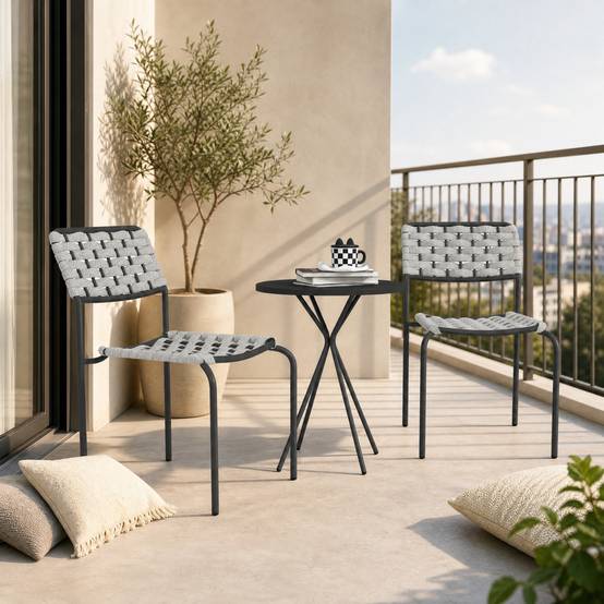 Ensemble Table et Chaise de Jardin avec 1 Table Ronde et 2 Chaises pour balcon Acier Gris - Image 3