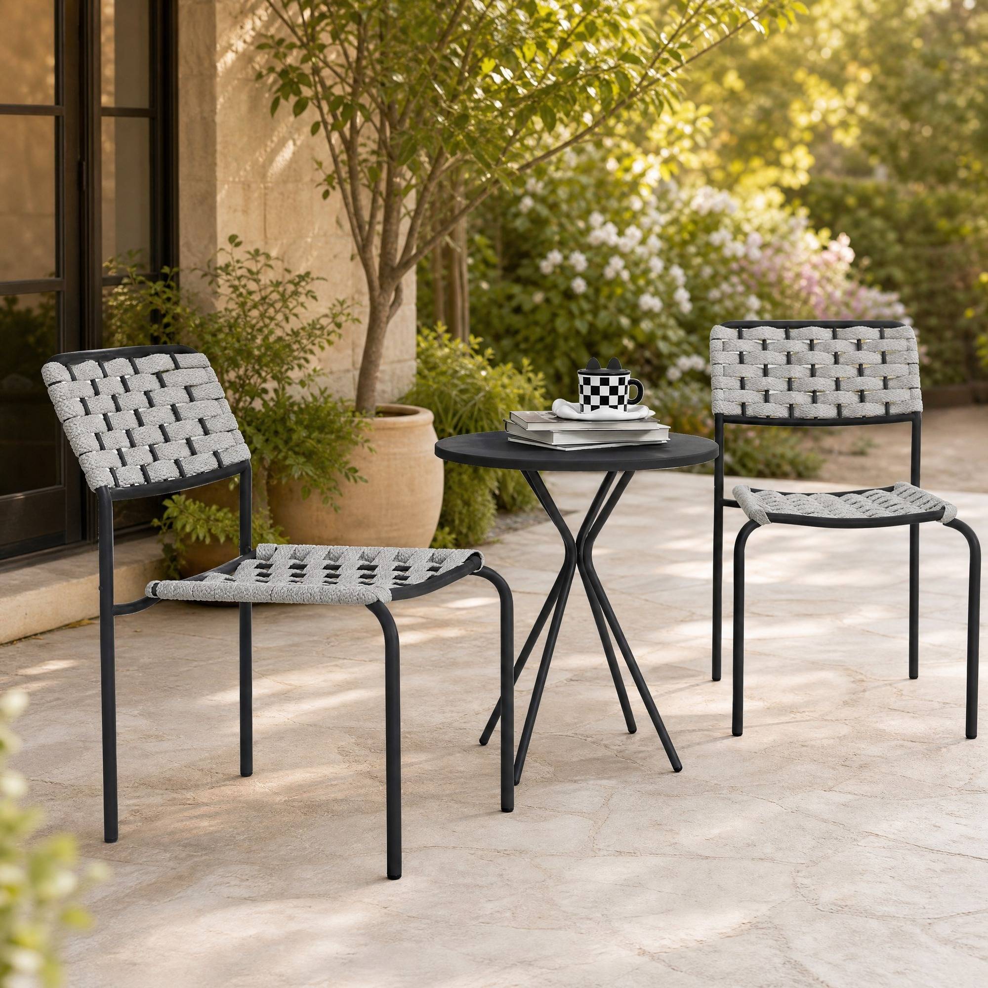 Ensemble Table et Chaise de Jardin avec 1 Table Ronde et 2 Chaises pour balcon Acier Gris - Image 4