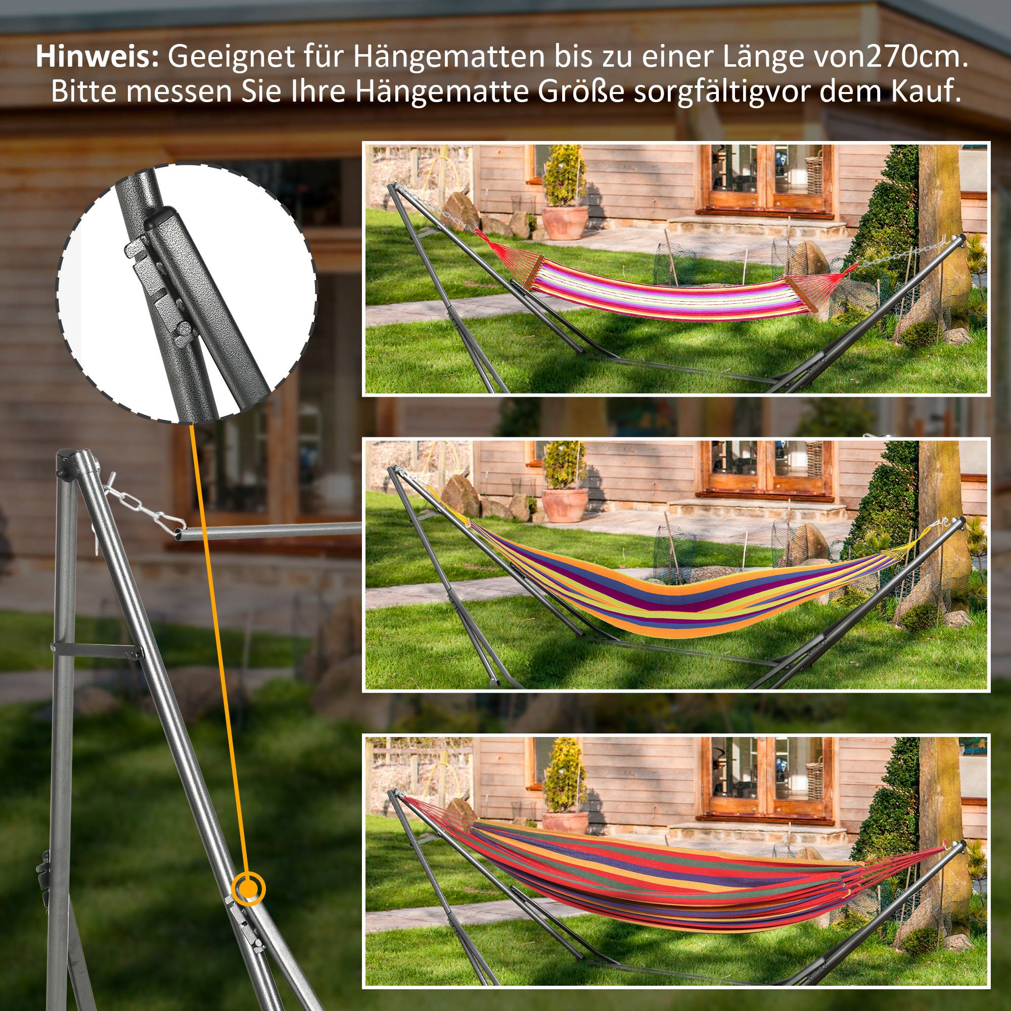 Support de hamac 2 en 1, résistant aux intempéries, séchoir à linge, 290 cm x 92 cm x 88 cm, noir - Image 9