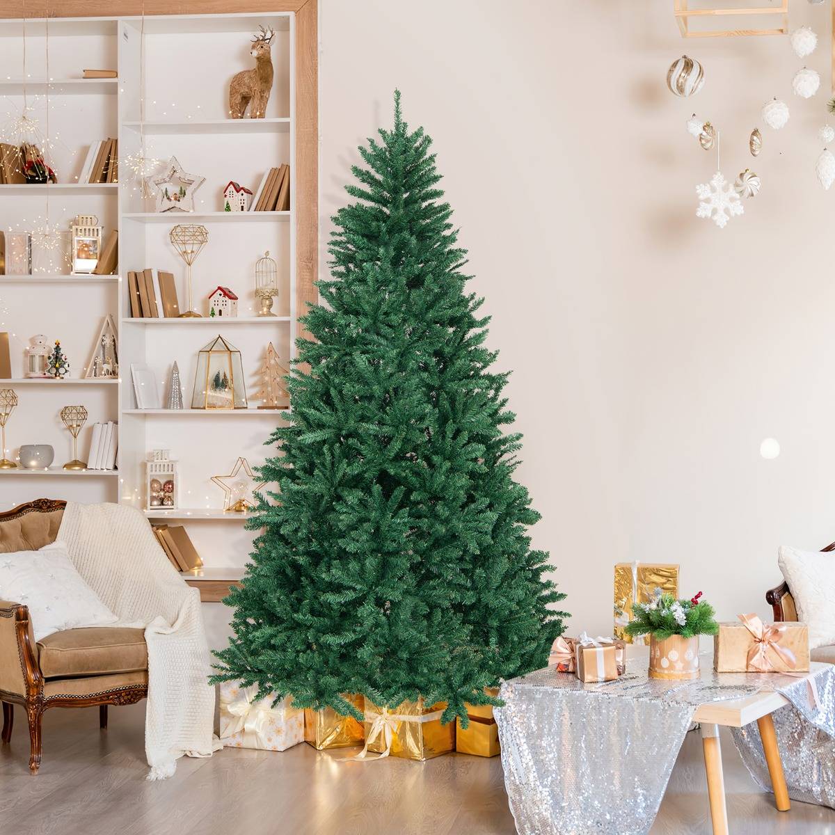 Sapin de Noël Artificiel 225cm Aiguilles en PVC avec Support en Métal Pliable 1258 Pointes de Branche