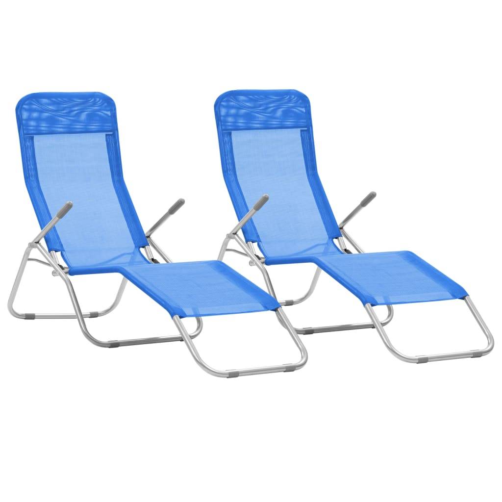 Helloshop26 - Lot de deux chaises longues pliables bleu - Image 1