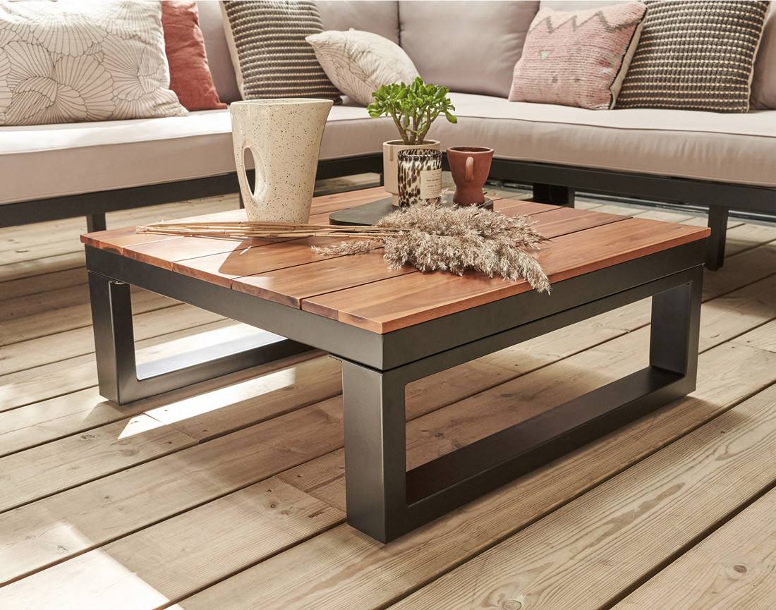 Salome - salon bas de jardin 5 places + table - modulable - bois, métal et coussins beiges - Best Mobilier - Image 5
