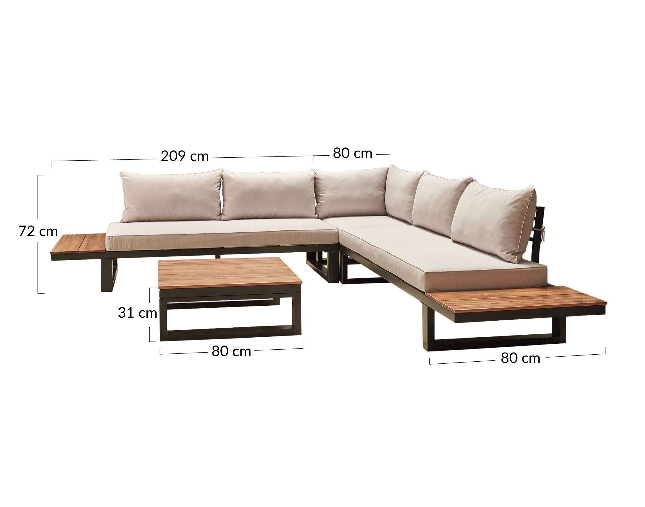 Salome - salon bas de jardin 5 places + table - modulable - bois, métal et coussins beiges - Best Mobilier - Image 8