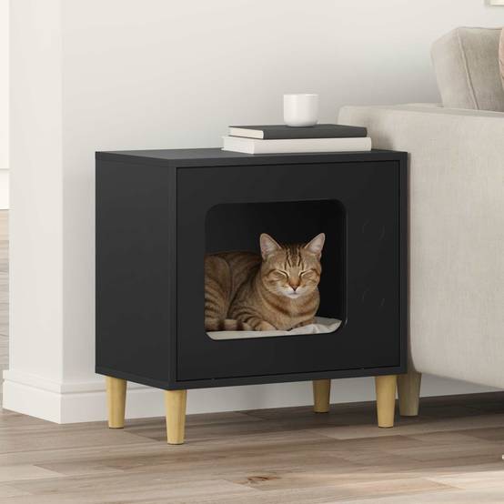 Maison pour chat bois d'ingénierie noir 51 x 30 x 52 cm, Poids:8.98kg - PANGIVO - Image 1