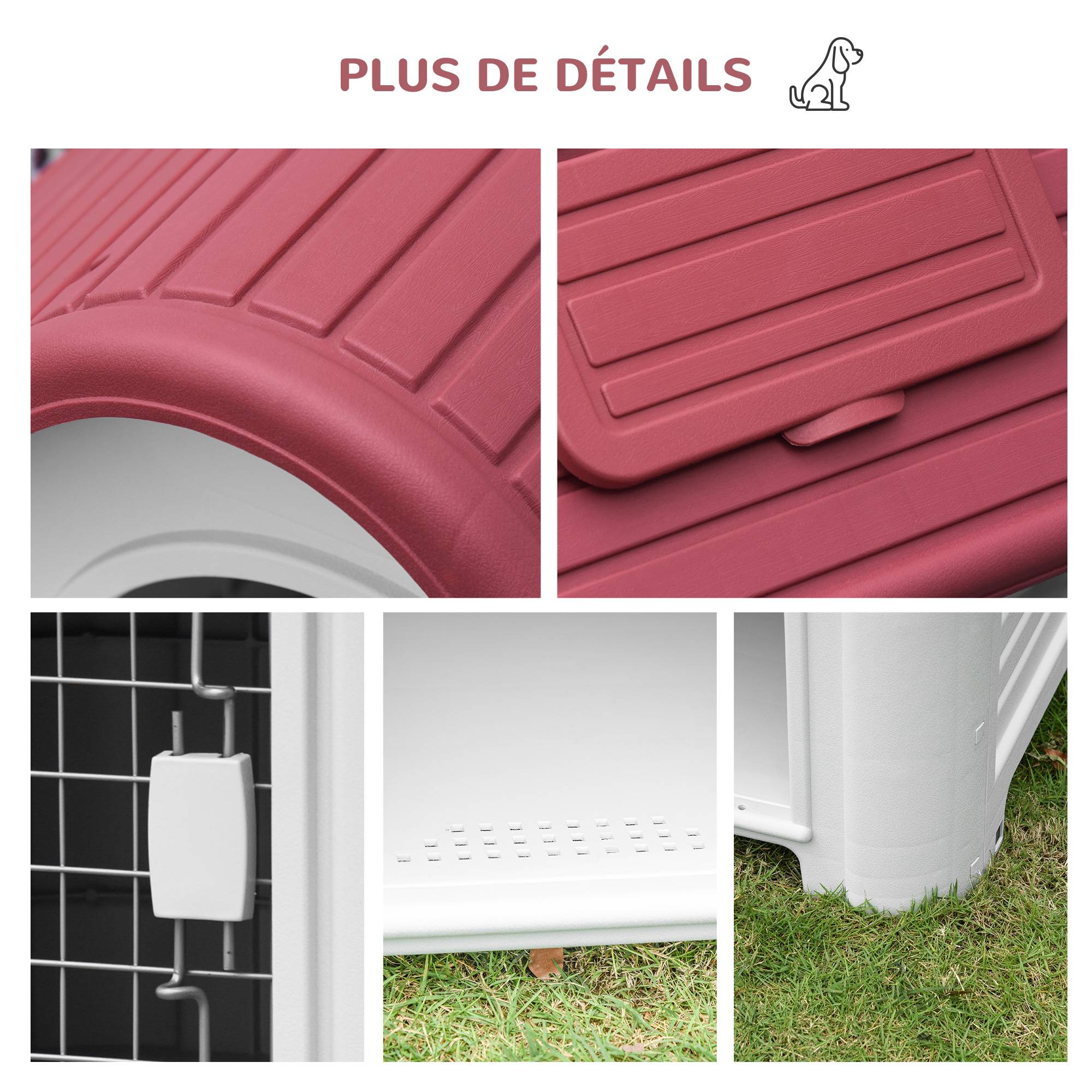 Sans Marque - Niche pour chien extérieur et intérieur double porte en métal et multi-ventilation 59 x 75 x 66 cm rouge - Image 9