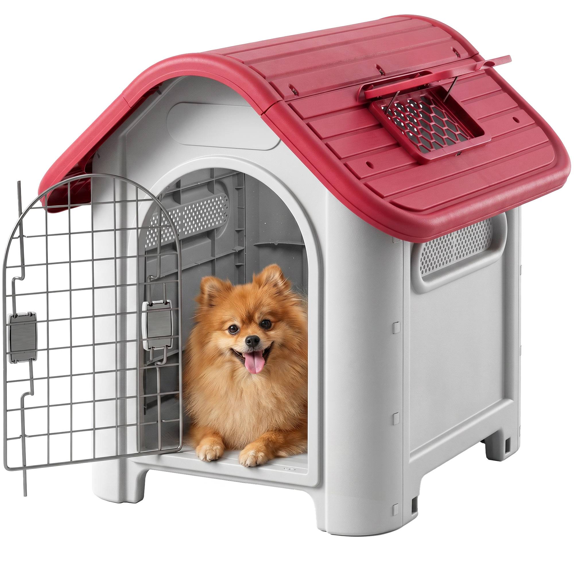 Sans Marque - Niche pour chien extérieur et intérieur double porte en métal et multi-ventilation 59 x 75 x 66 cm rouge - Image 1