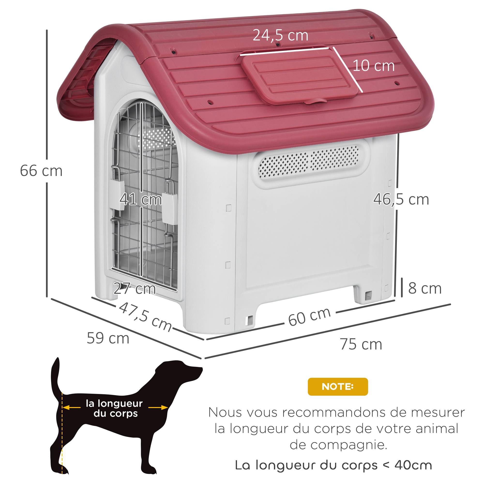 Sans Marque - Niche pour chien extérieur et intérieur double porte en métal et multi-ventilation 59 x 75 x 66 cm rouge - Image 5