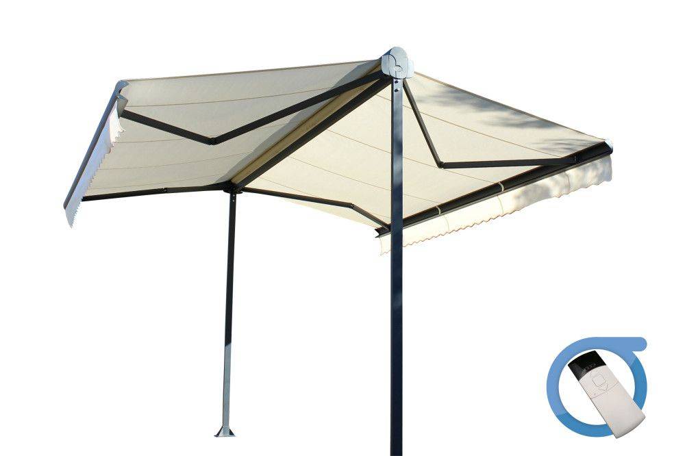 Ombrazur - Store double pente GARDEN Gris Anthracite 4mx3mx2 Motorisé à télécommande - Toile Ecrue OMBRAZUR - Image 1