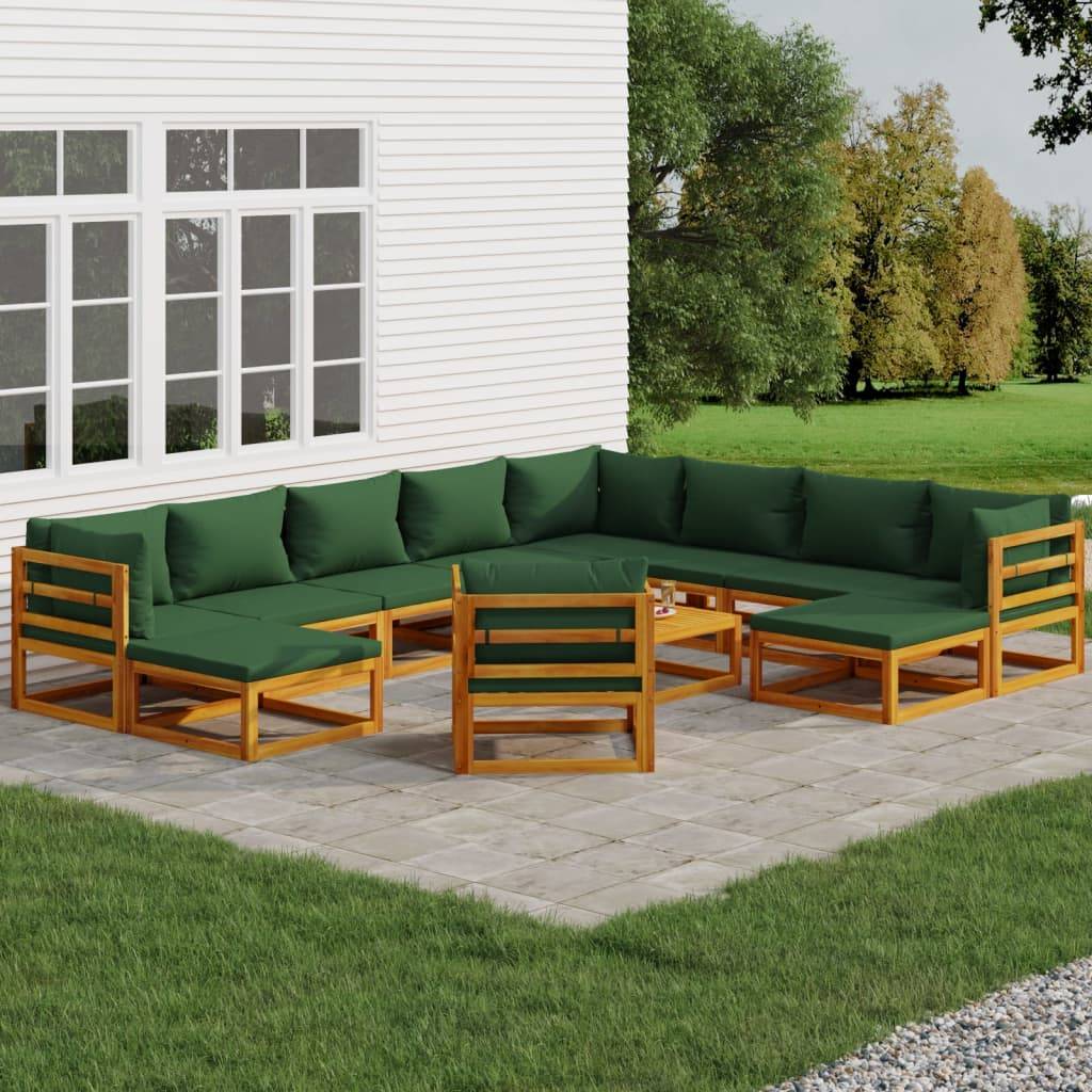 Helloshop26 - Salon de jardin meuble d'extérieur ensemble de mobilier 12 pièces avec coussins vert bois massif - Image 2