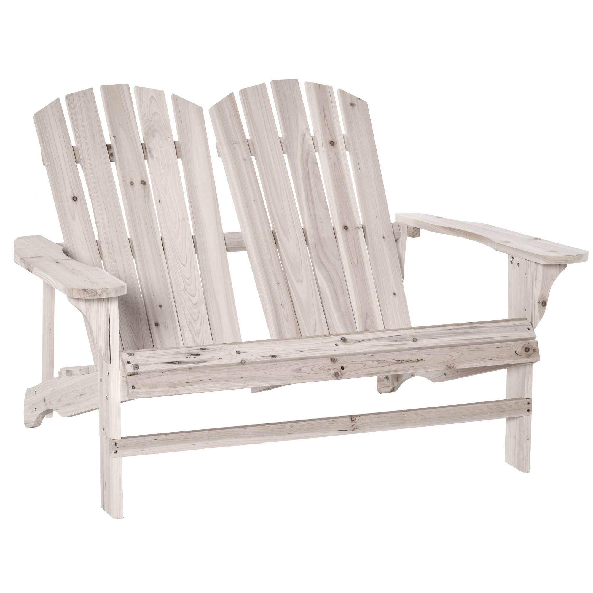 Outsunny - Banc de jardin 2 places design Adirondack assise dossier à lattes larges accoudoirs bois naturel pin lasuré - Outsunny - Image 1