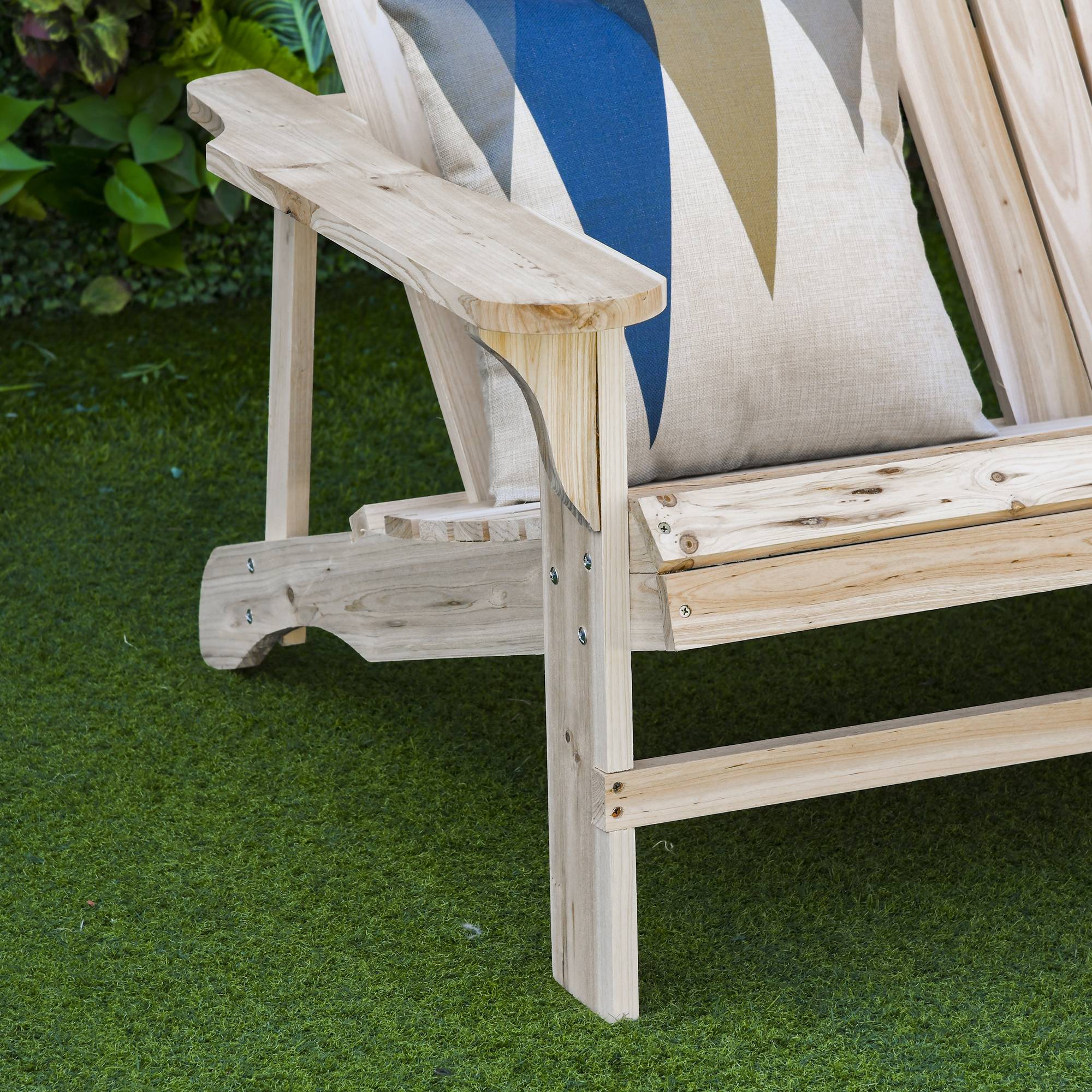 Outsunny - Banc de jardin 2 places design Adirondack assise dossier à lattes larges accoudoirs bois naturel pin lasuré - Outsunny - Image 5