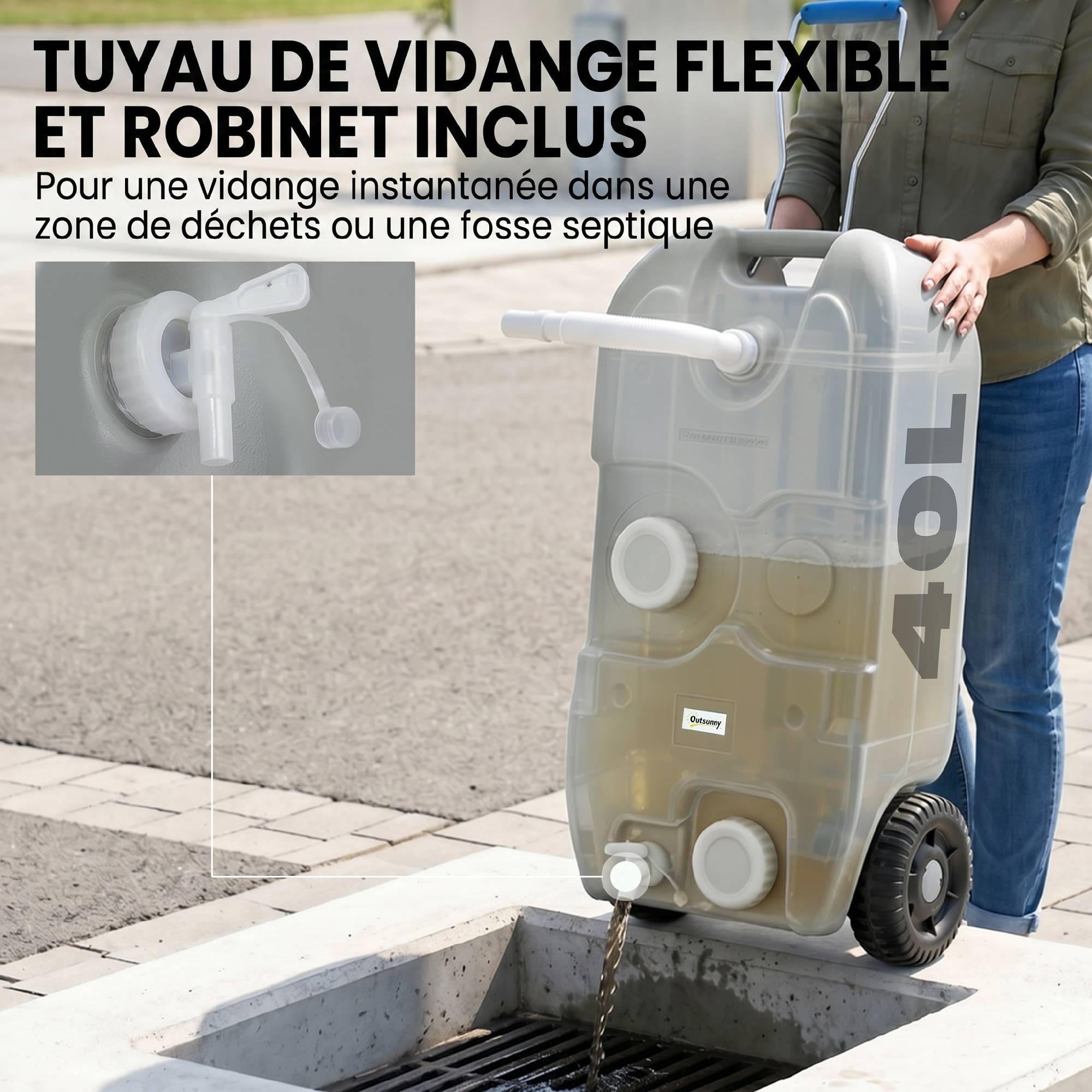 Réservoir d'eau sur roues HDPE gris 37 x 23 x 80 cm - PANGIVO - Image 8