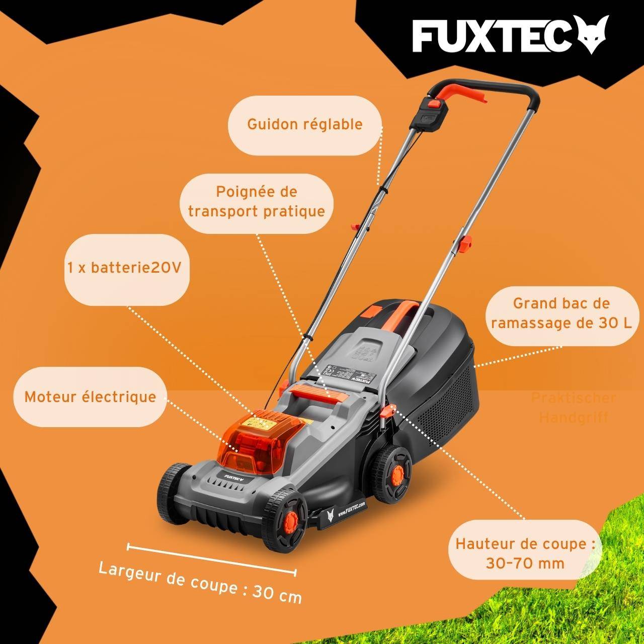 FUXTEC - FUXTEC Kit Entretien Jardin 20V avec Tondeuse à Batterie et Taille-Haies - Image 3
