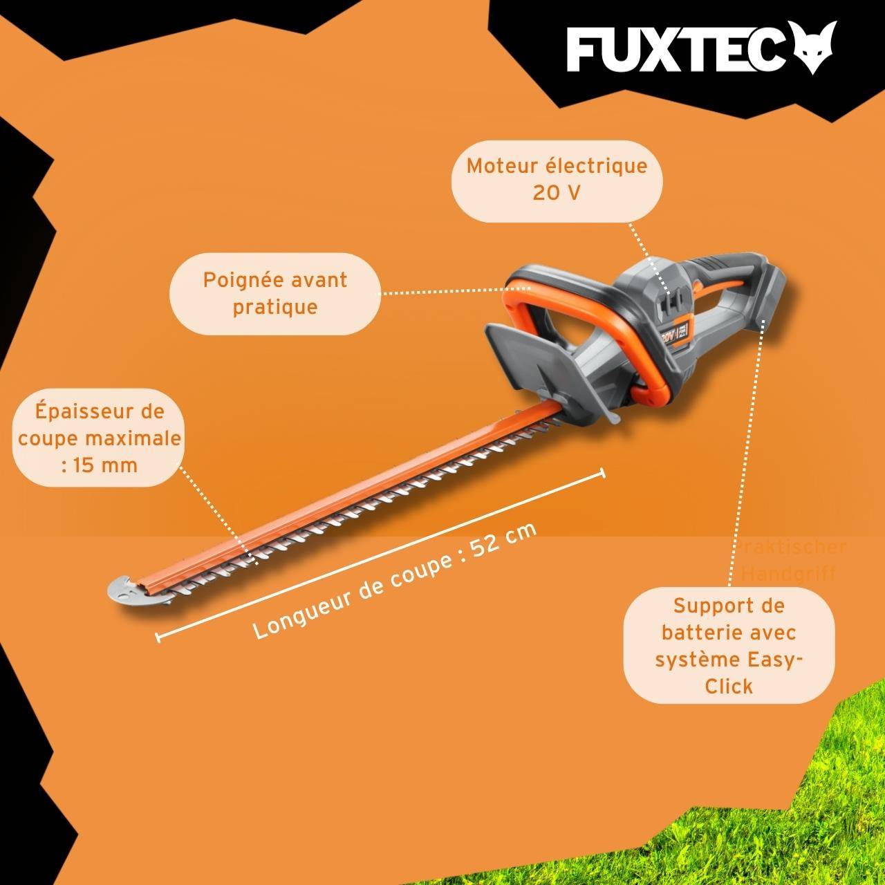 FUXTEC - FUXTEC Kit Entretien Jardin 20V avec Tondeuse à Batterie et Taille-Haies - Image 4