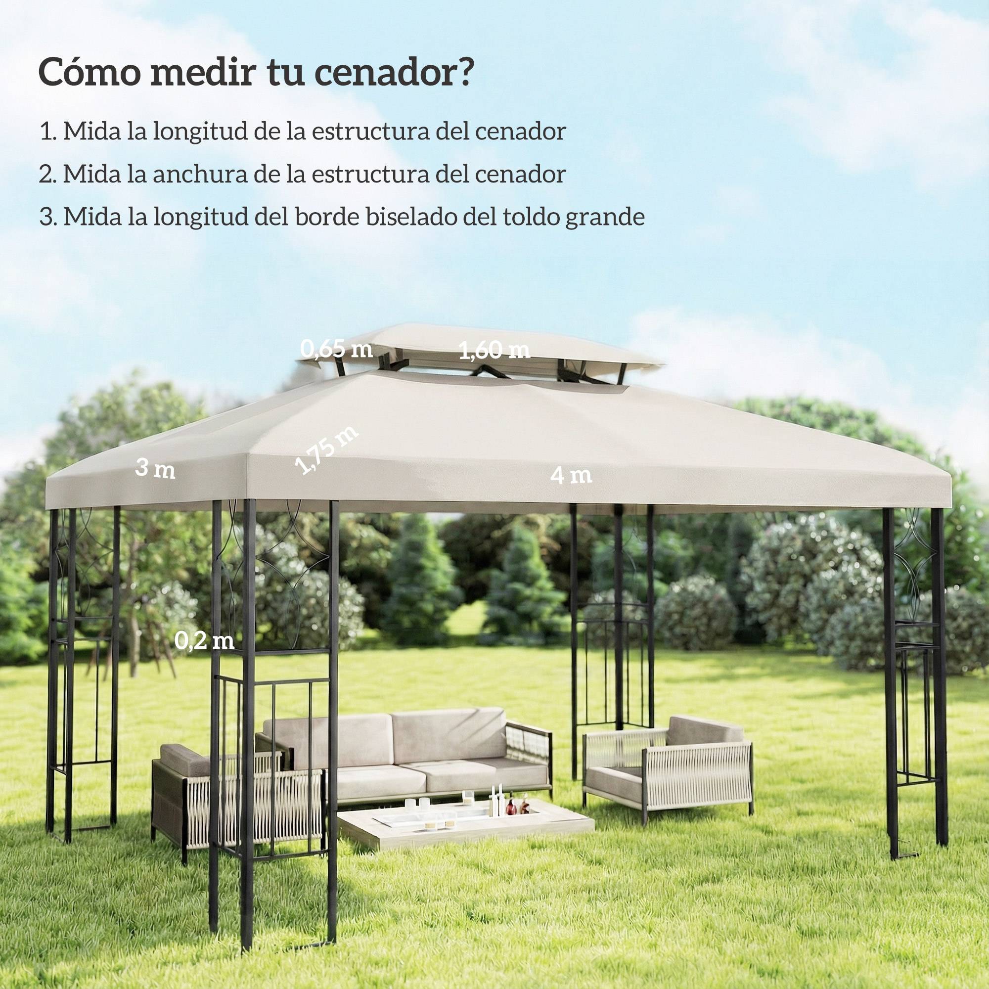 Toit de rechange 4x3 m avec double toit, trous de drainage et protection UV, seul toit sans structure, creme - Image 5