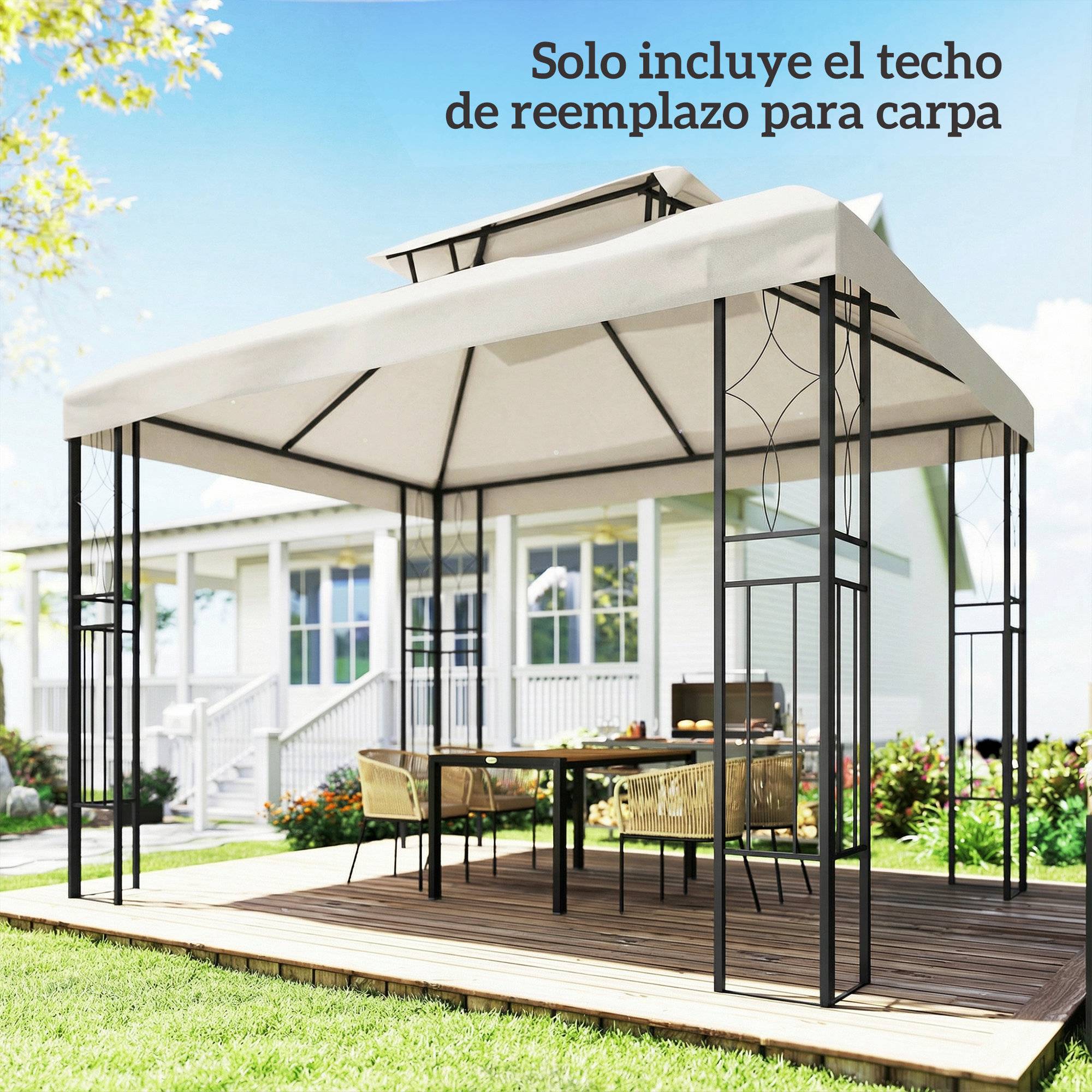 Toit de rechange 4x3 m avec double toit, trous de drainage et protection UV, seul toit sans structure, creme - Image 10
