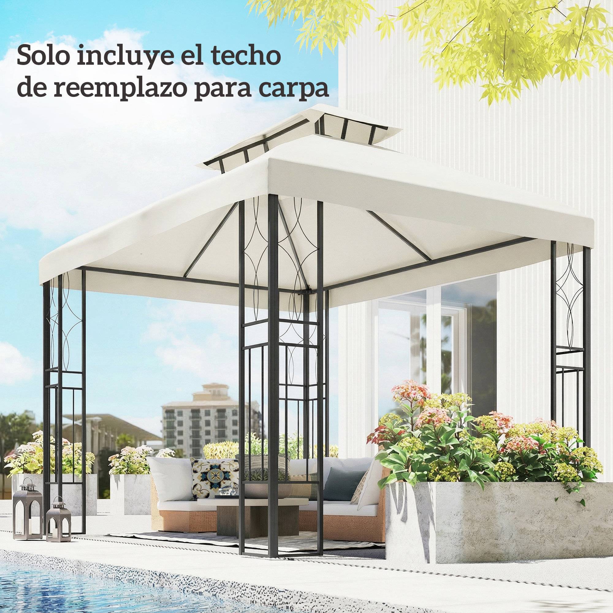 Toit de rechange 4x3 m avec double toit, trous de drainage et protection UV, seul toit sans structure, creme - Image 4