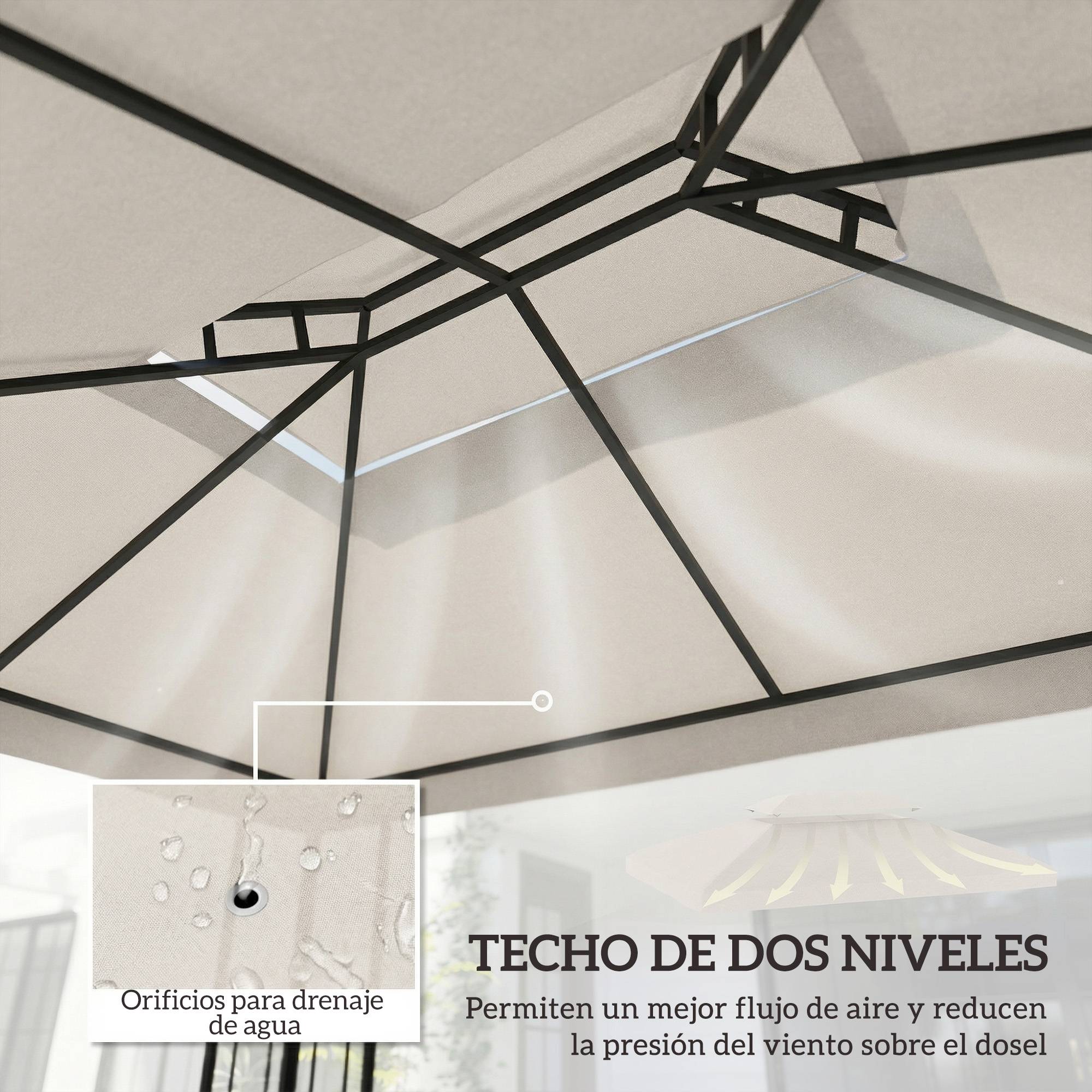 Toit de rechange 4x3 m avec double toit, trous de drainage et protection UV, seul toit sans structure, creme - Image 6